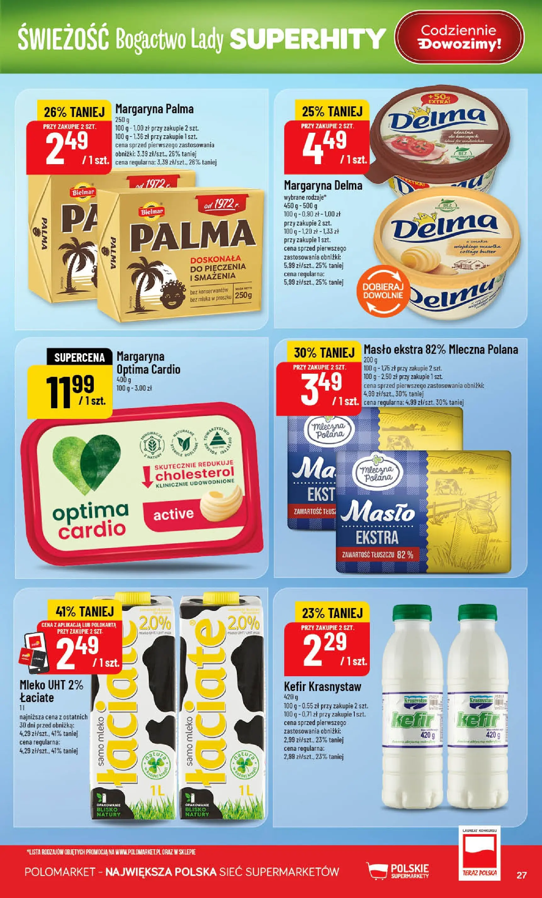 Nowa POLOmarket gazetka od jutra 22.04.2026 | Strona: 27 | Produkty: Optima cardio, Margaryna, Mleko, Masło