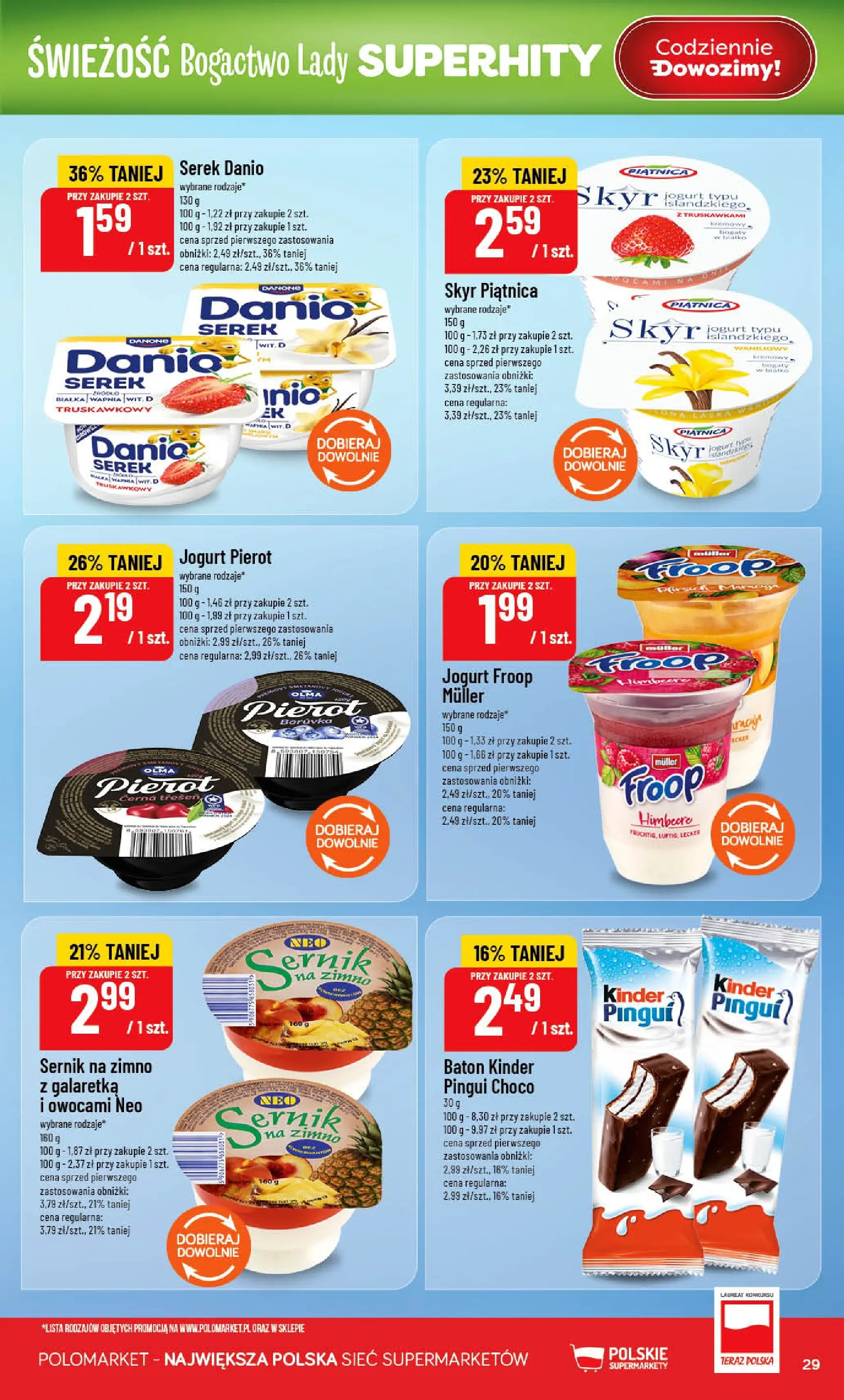 Nowa POLOmarket gazetka od jutra 22.04.2026 | Strona: 29 | Produkty: Galaretka, Serek, Jogurt, Skyr