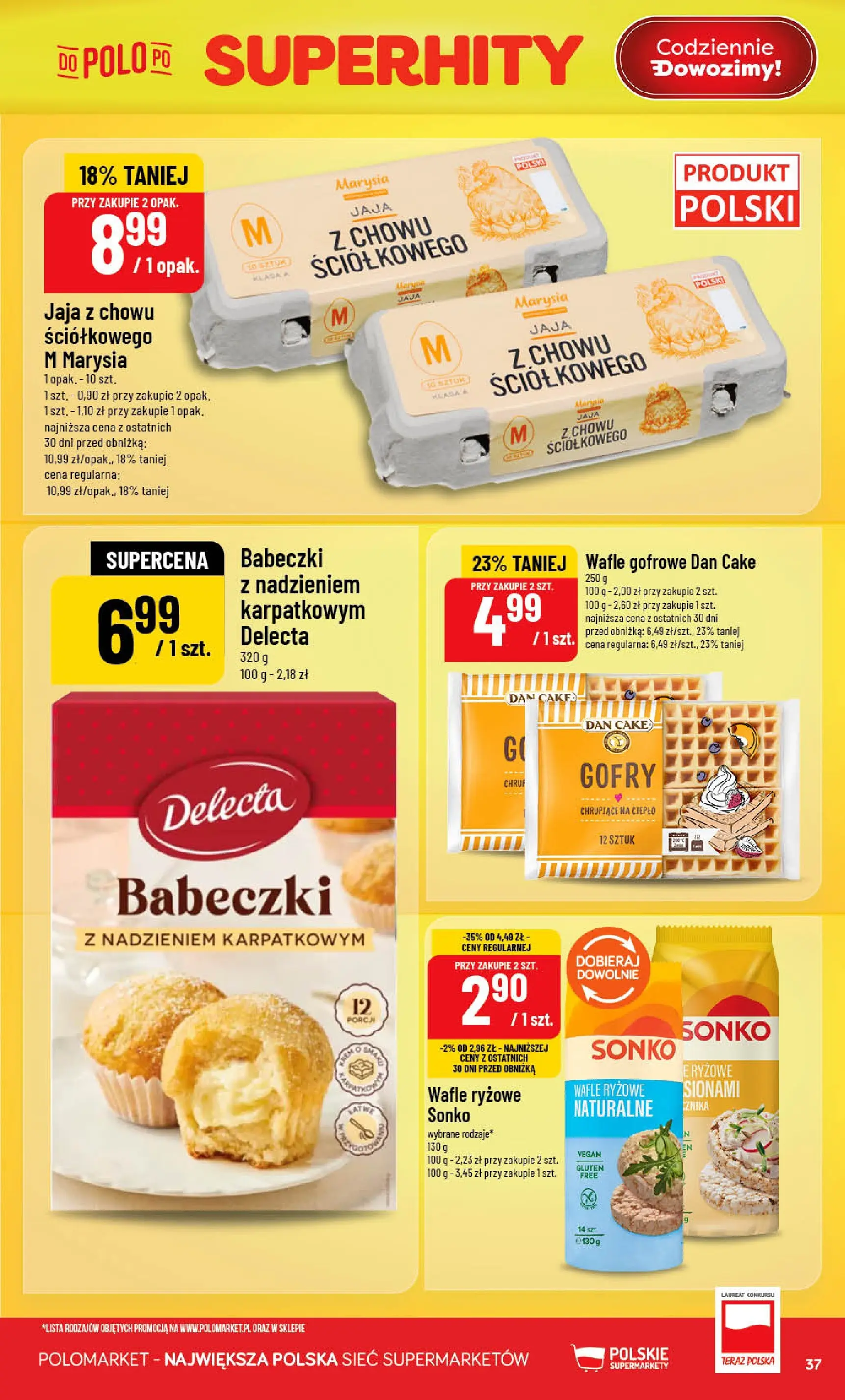 Nowa POLOmarket gazetka od jutra 22.04.2026 | Strona: 37 | Produkty: Wafle, Wafle ryżowe, Babeczki, Jaja