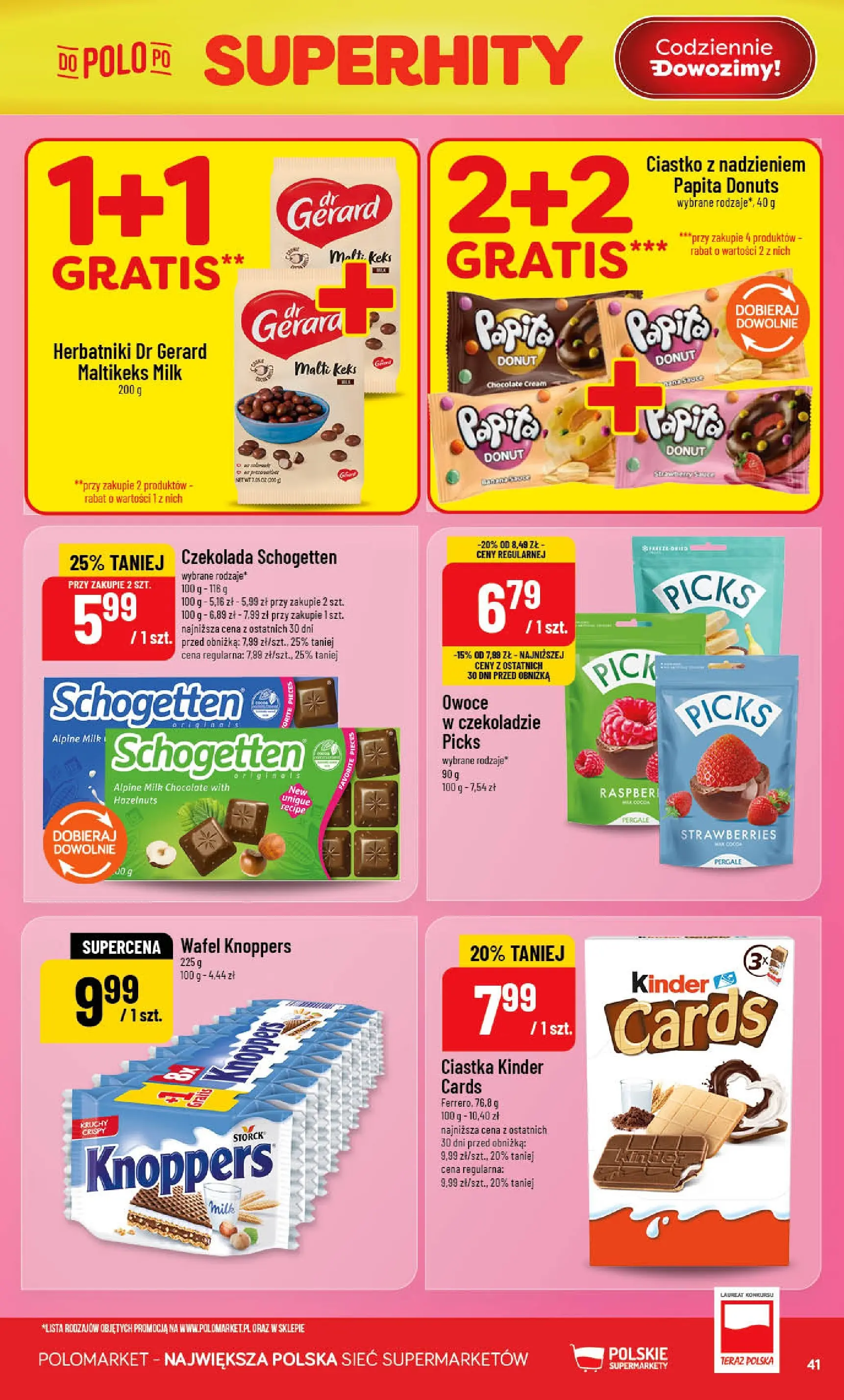 Nowa POLOmarket gazetka od jutra 22.04.2026 | Strona: 41 | Produkty: Herbatniki, Ciastka, Owoce, Kinder cards