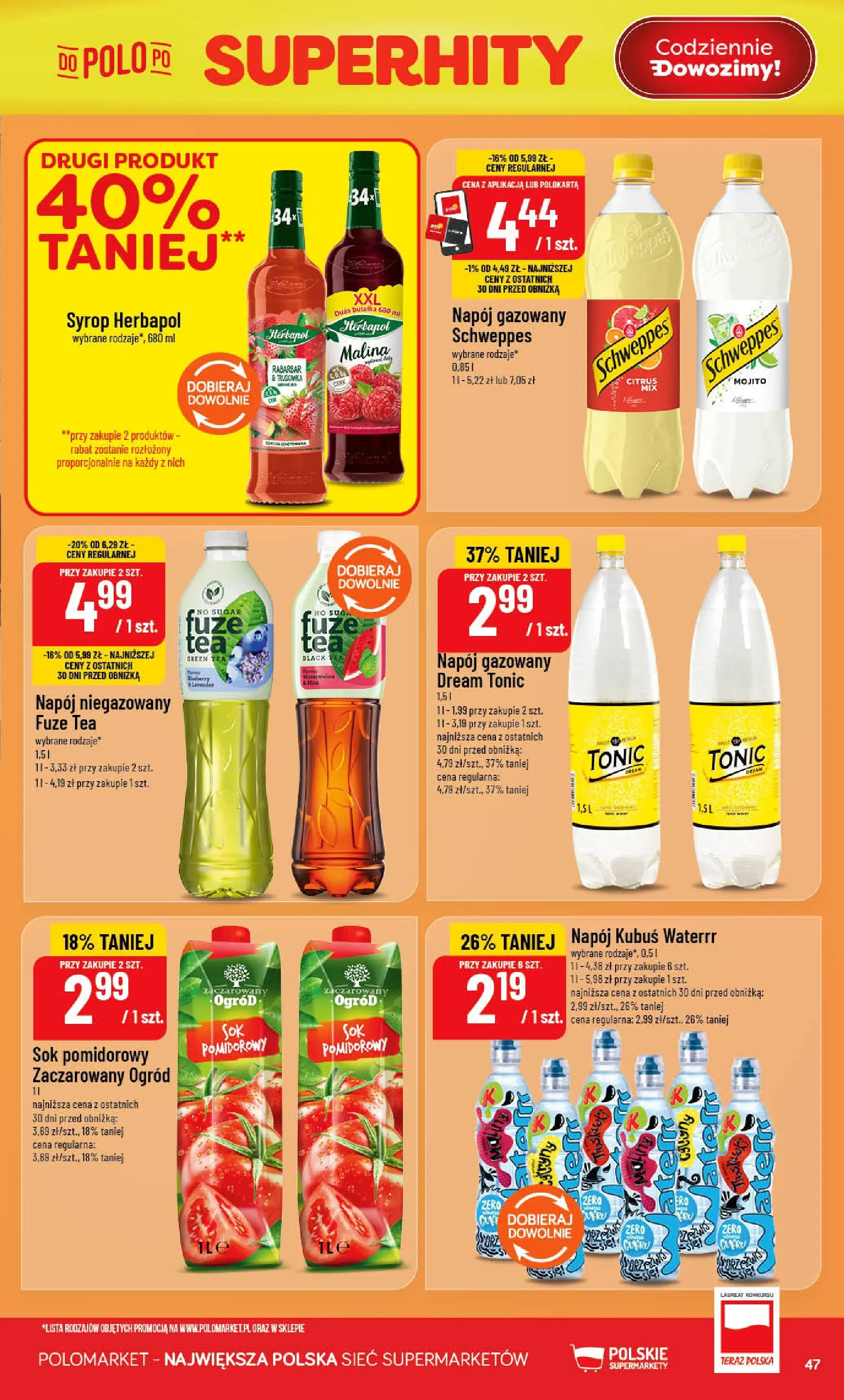 Nowa POLOmarket gazetka od jutra 22.04.2026 | Strona: 47 | Produkty: Syrop, Malina, Sok