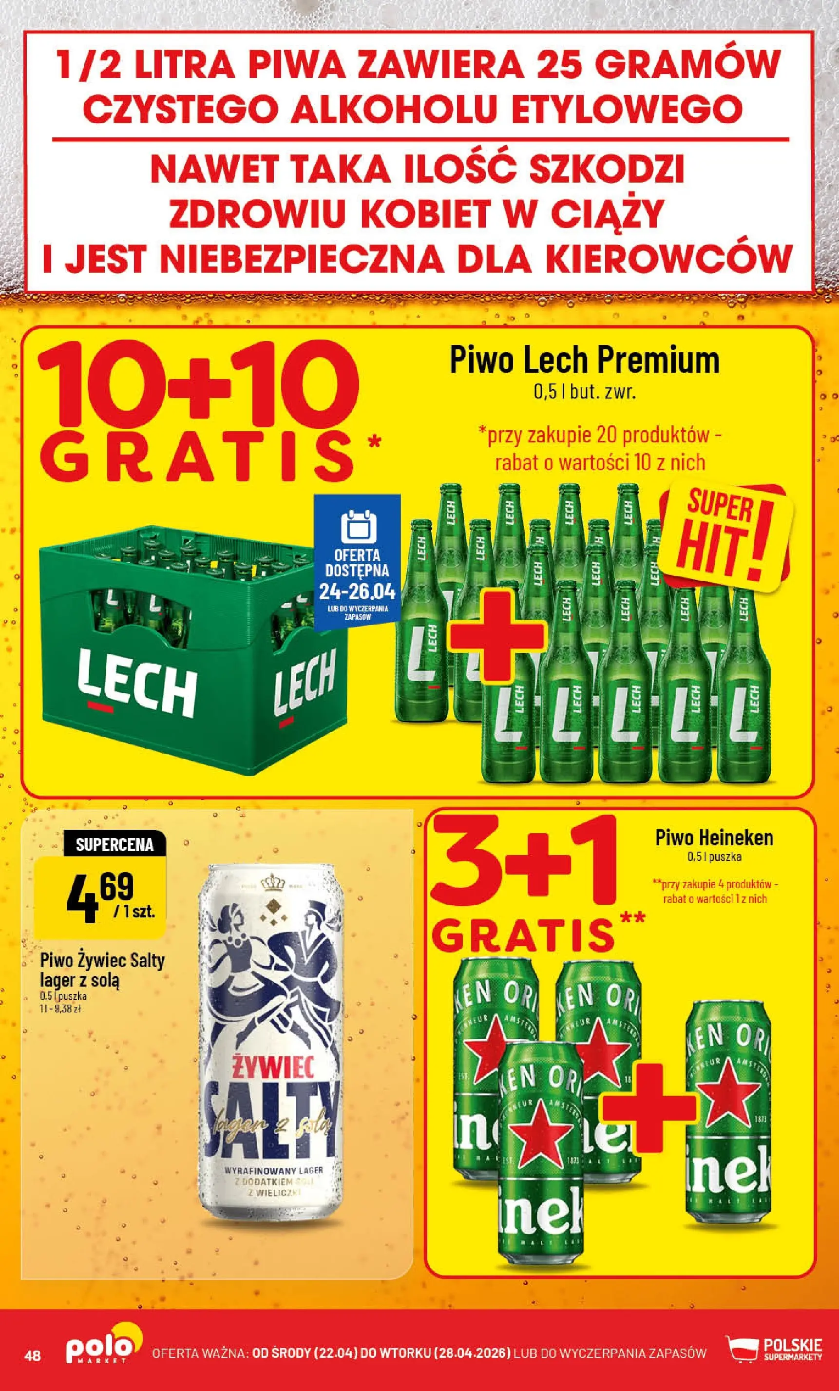 Nowa POLOmarket gazetka od jutra 22.04.2026 | Strona: 48 | Produkty: Piwo, Heineken