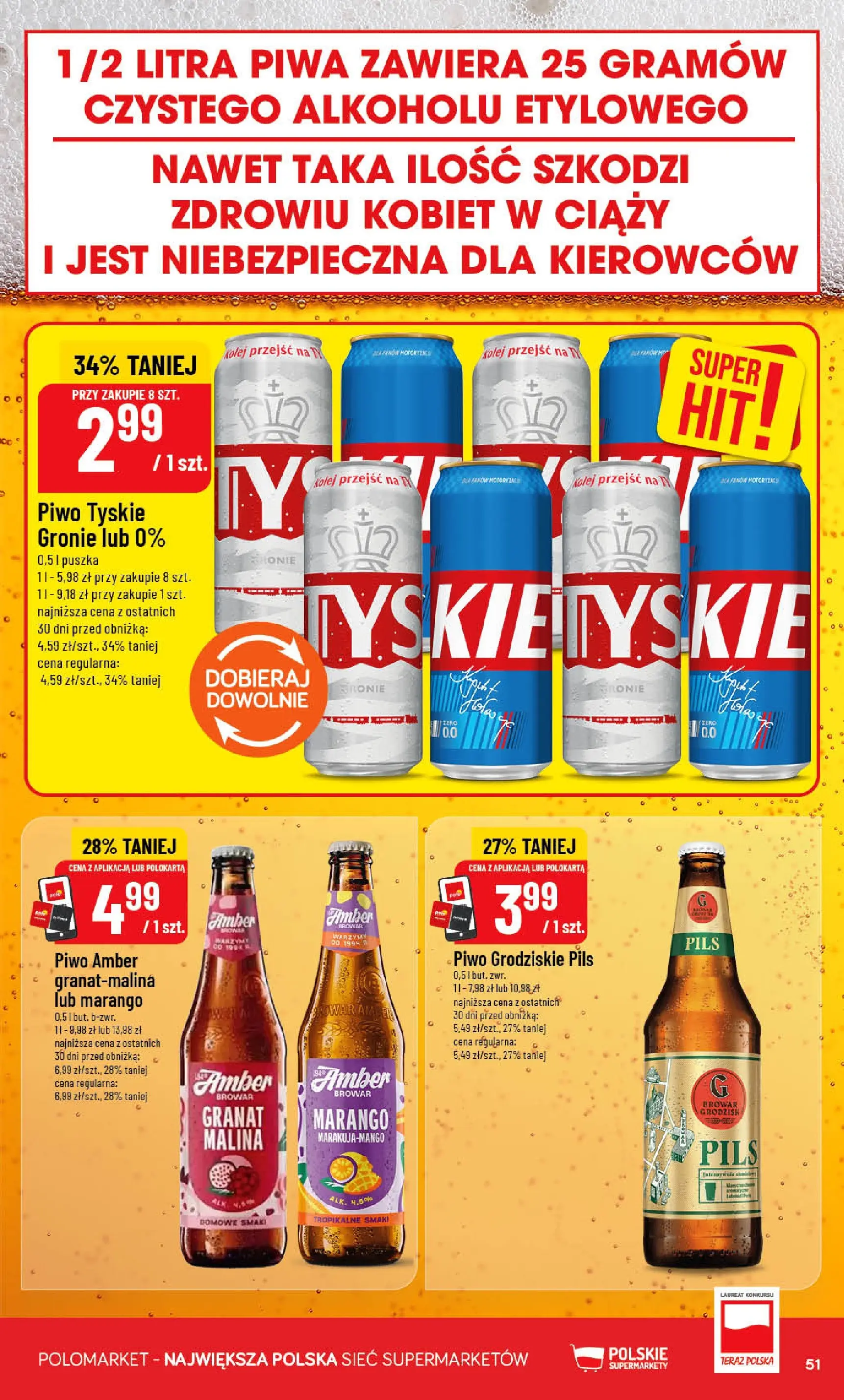 Nowa POLOmarket gazetka od jutra 22.04.2026 | Strona: 51 | Produkty: Malina, Tyskie, Olej, Piwo