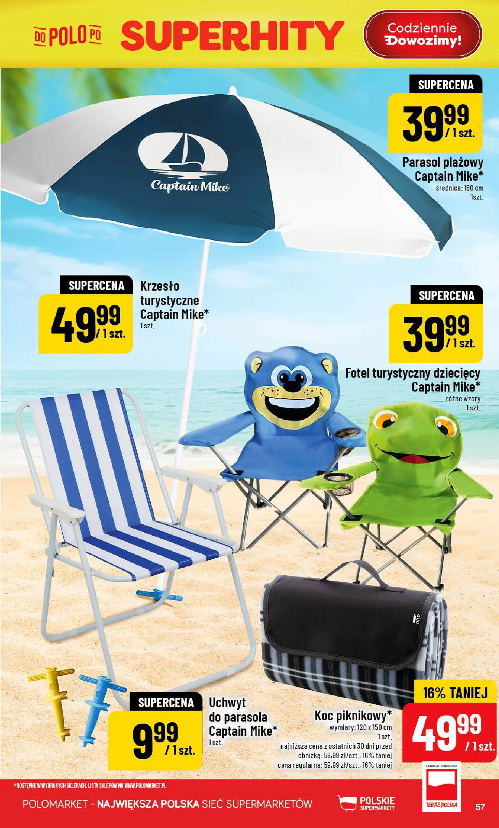 Nowa POLOmarket gazetka od jutra 22.04.2026 | Strona: 57 | Produkty: Parasol, Koc, Fotel, Krzesło