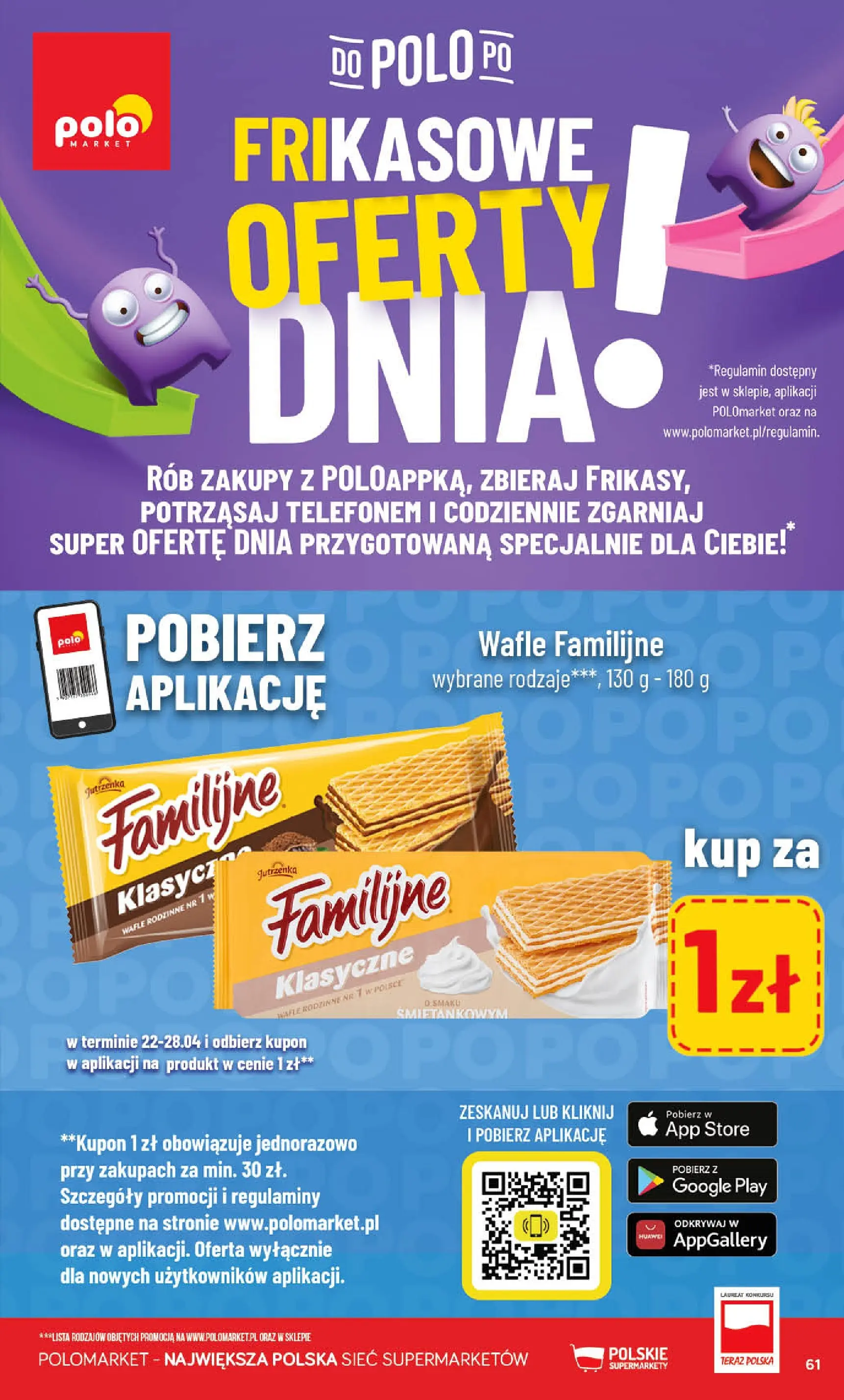 Nowa POLOmarket gazetka od jutra 22.04.2026 | Strona: 61 | Produkty: Wafle