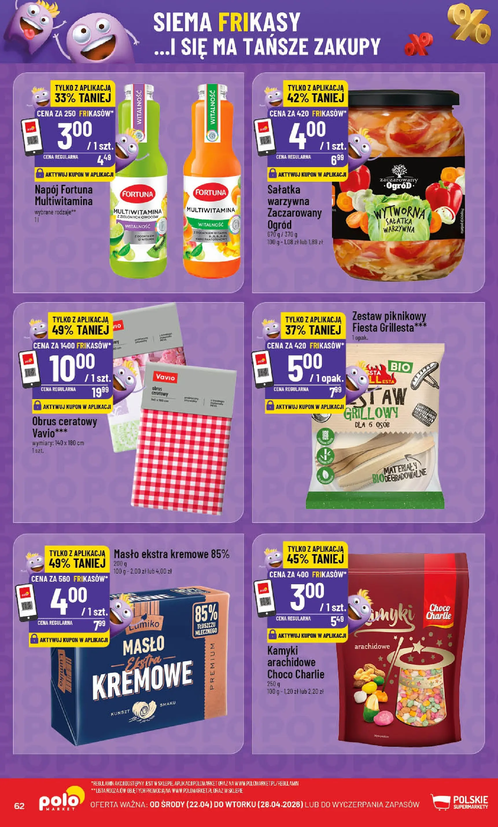 Nowa POLOmarket gazetka od jutra 22.04.2026 | Strona: 62 | Produkty: Zestaw piknikowy, Masło, Sałatka