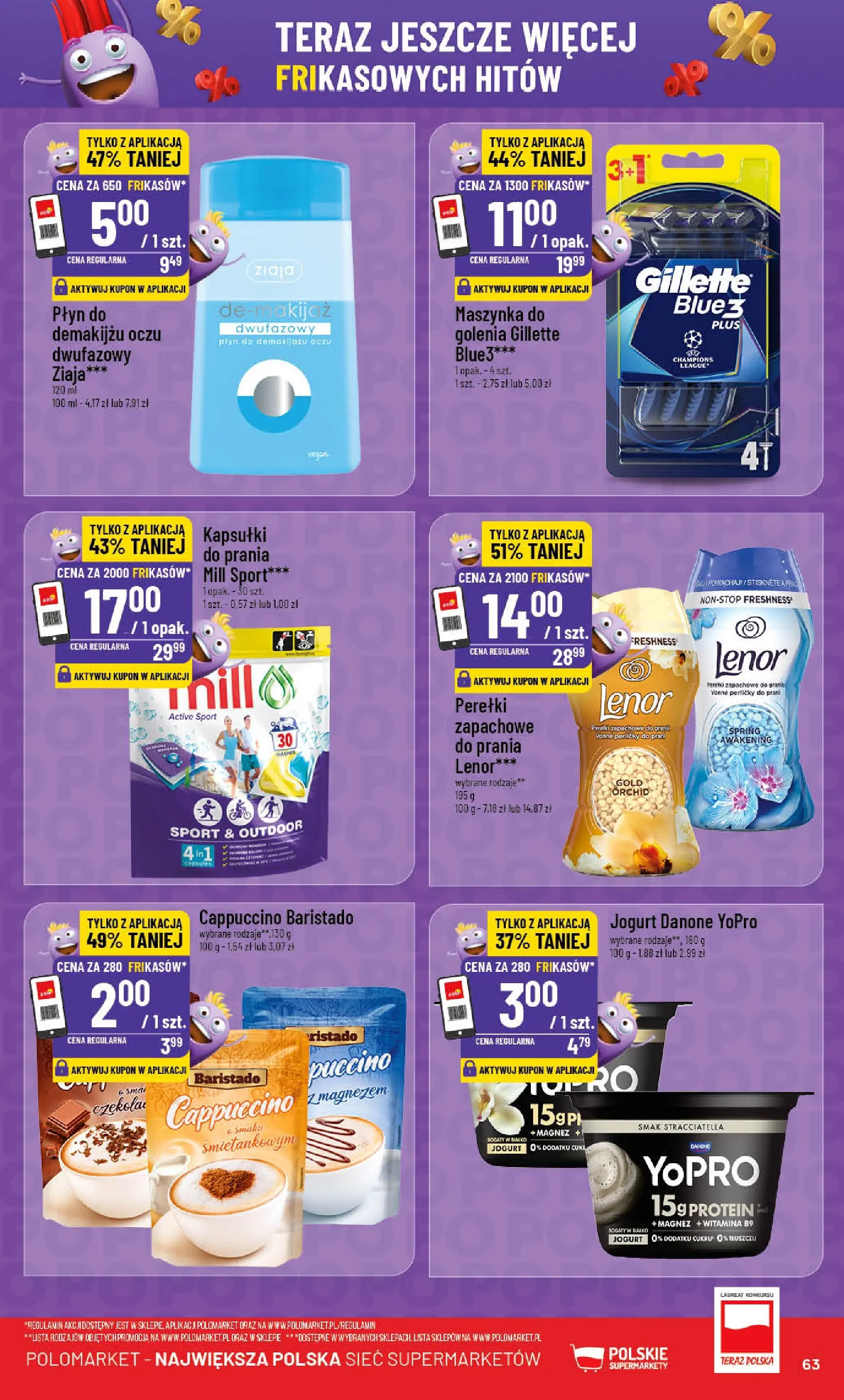Nowa POLOmarket gazetka od jutra 22.04.2026 | Strona: 63 | Produkty: Gillette, Jogurt, Płyn do demakijażu, Płyn do demakijażu oczu