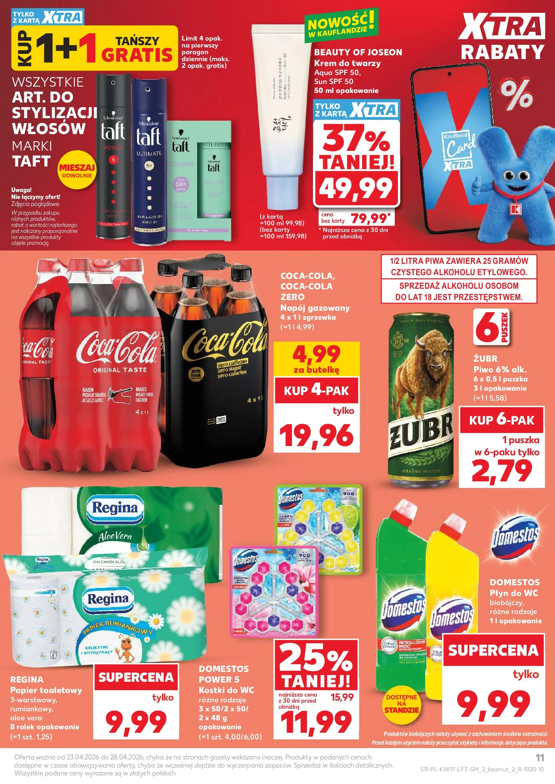 Kaufland gazetka od 23.04.2026 - od jutra PDF | Strona: 11 | Produkty: Papier toaletowy, Domestos, Piwo, Krem do twarzy