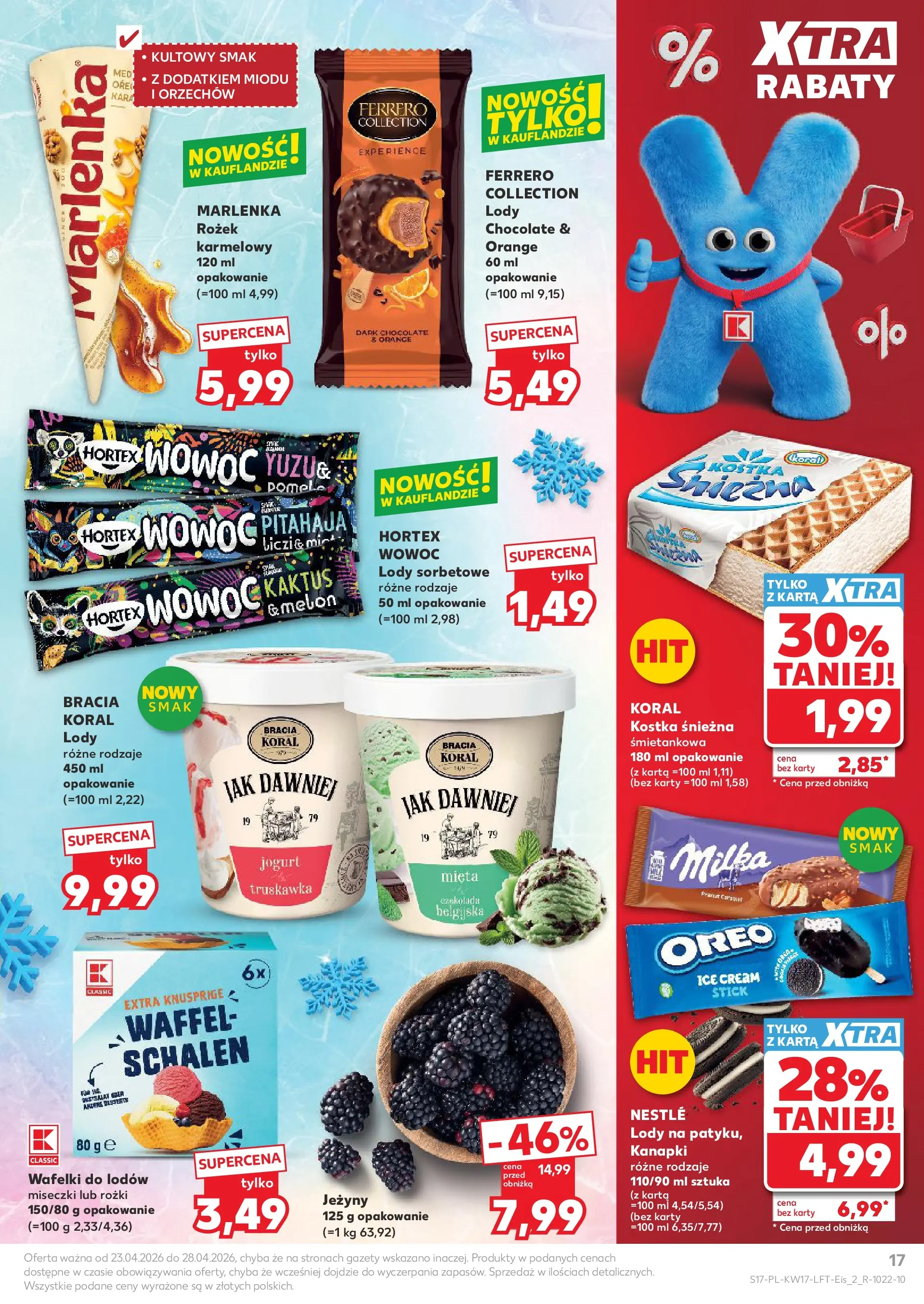Kaufland gazetka od 23.04.2026 - od jutra PDF | Strona: 17 | Produkty: Karta, Jeżyny, Wafelki, Lody