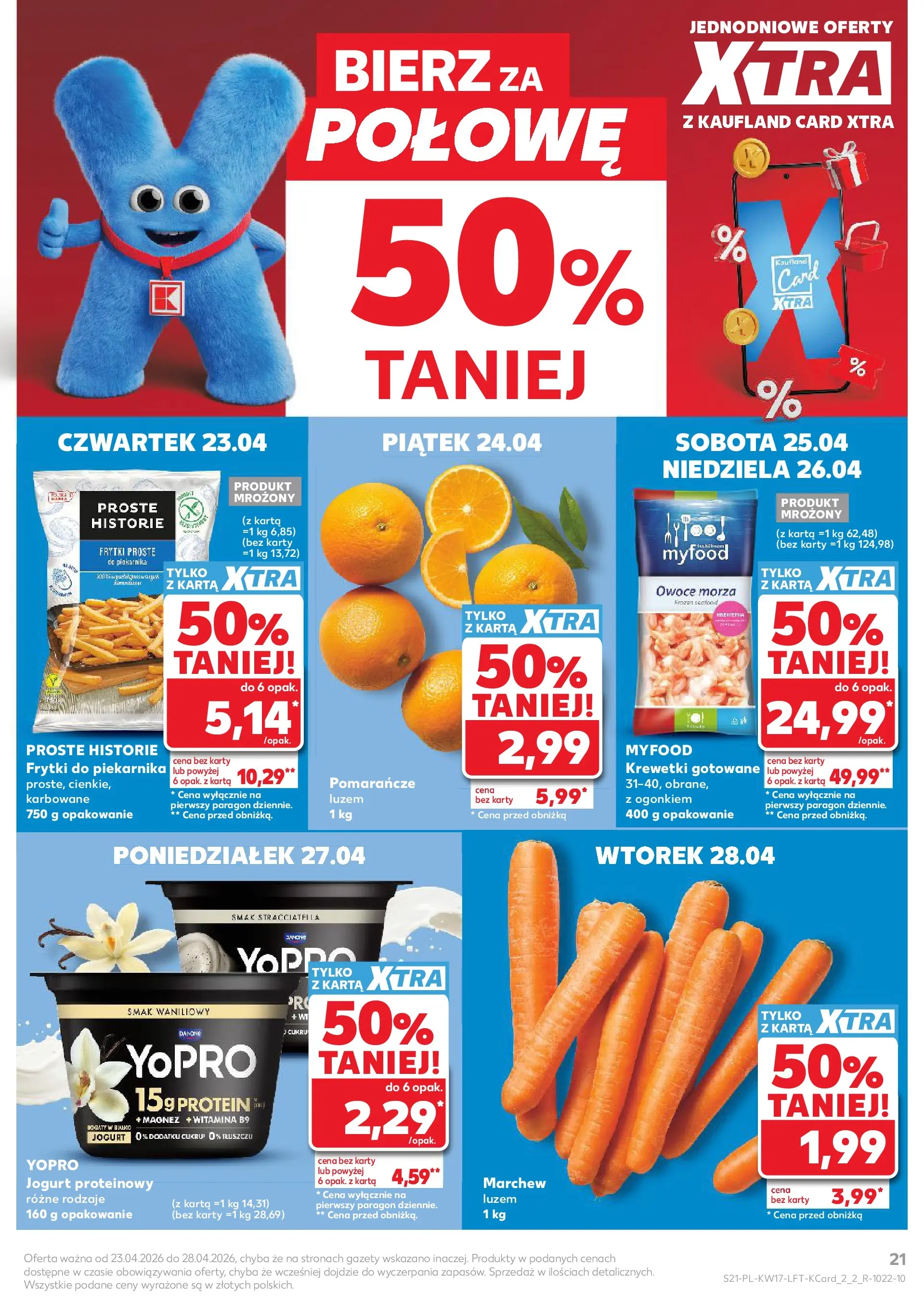 Kaufland gazetka od 23.04.2026 - od jutra PDF | Strona: 21 | Produkty: Krewetki gotowane, Jogurt, Frytki, Owoce