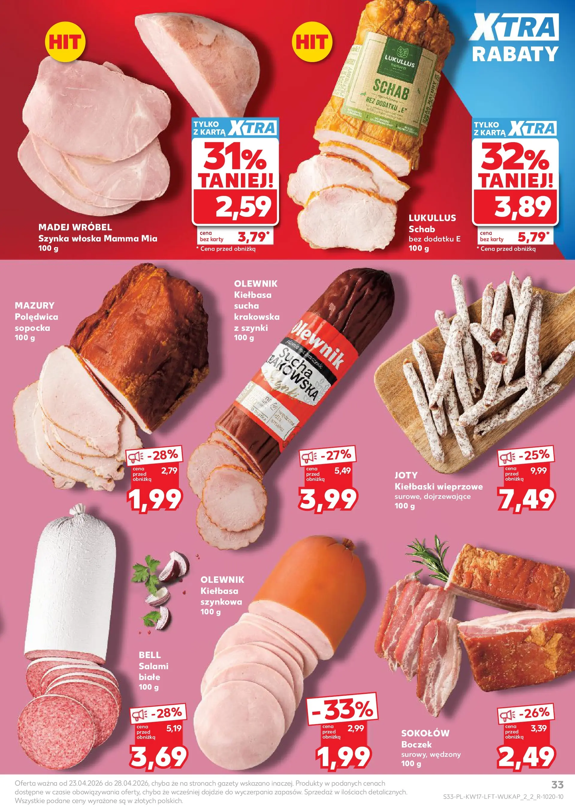 Kaufland gazetka od 23.04.2026 - od jutra PDF | Strona: 33 | Produkty: Schab, Kiełbaski, Boczek, Salami