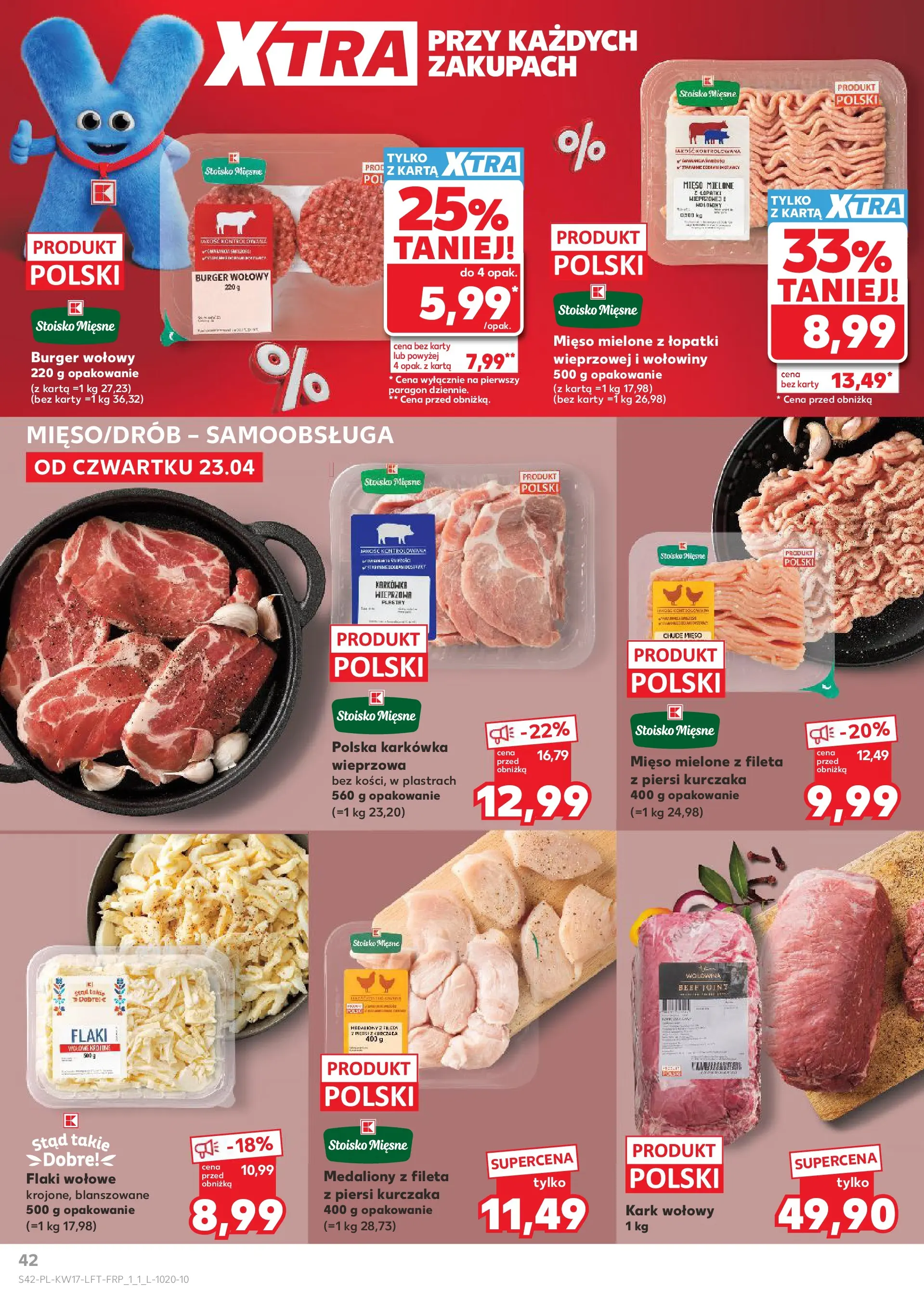 Kaufland gazetka od 23.04.2026 - od jutra PDF | Strona: 42 | Produkty: Karta, Burger wołowy, Piersi, Mięso mielone