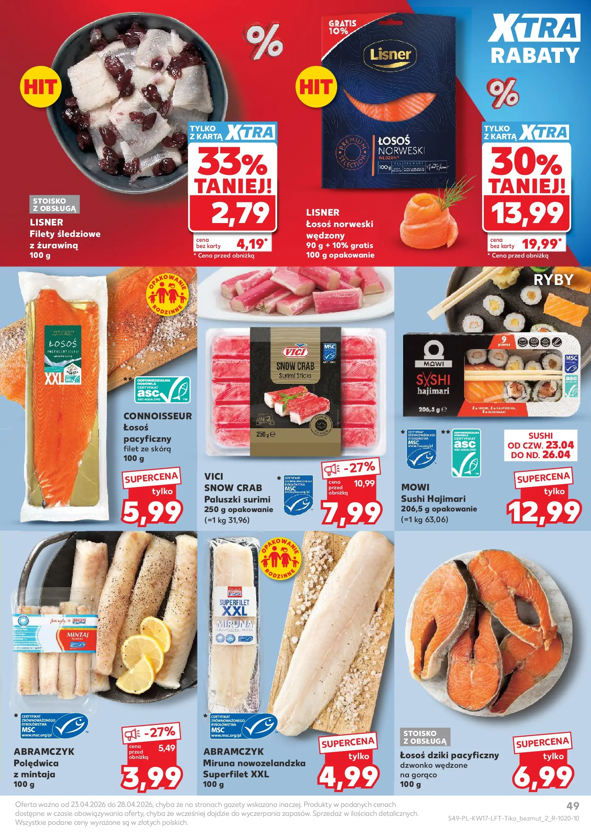 Kaufland gazetka od 23.04.2026 - od jutra PDF | Strona: 49 | Produkty: Surimi, Łosoś norweski, Sushi, Ryby