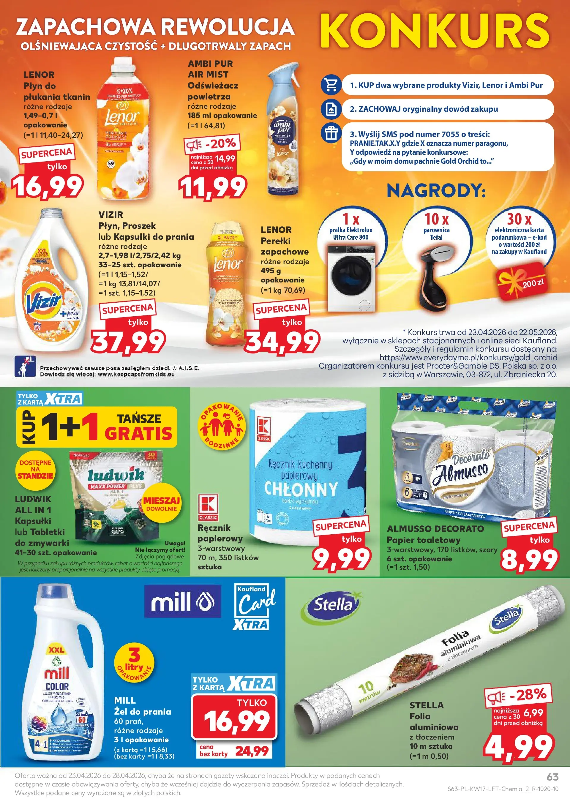 Kaufland gazetka od 23.04.2026 - od jutra PDF | Strona: 63 | Produkty: Odświeżacz, Karta, Papier toaletowy, Kapsułki do prania