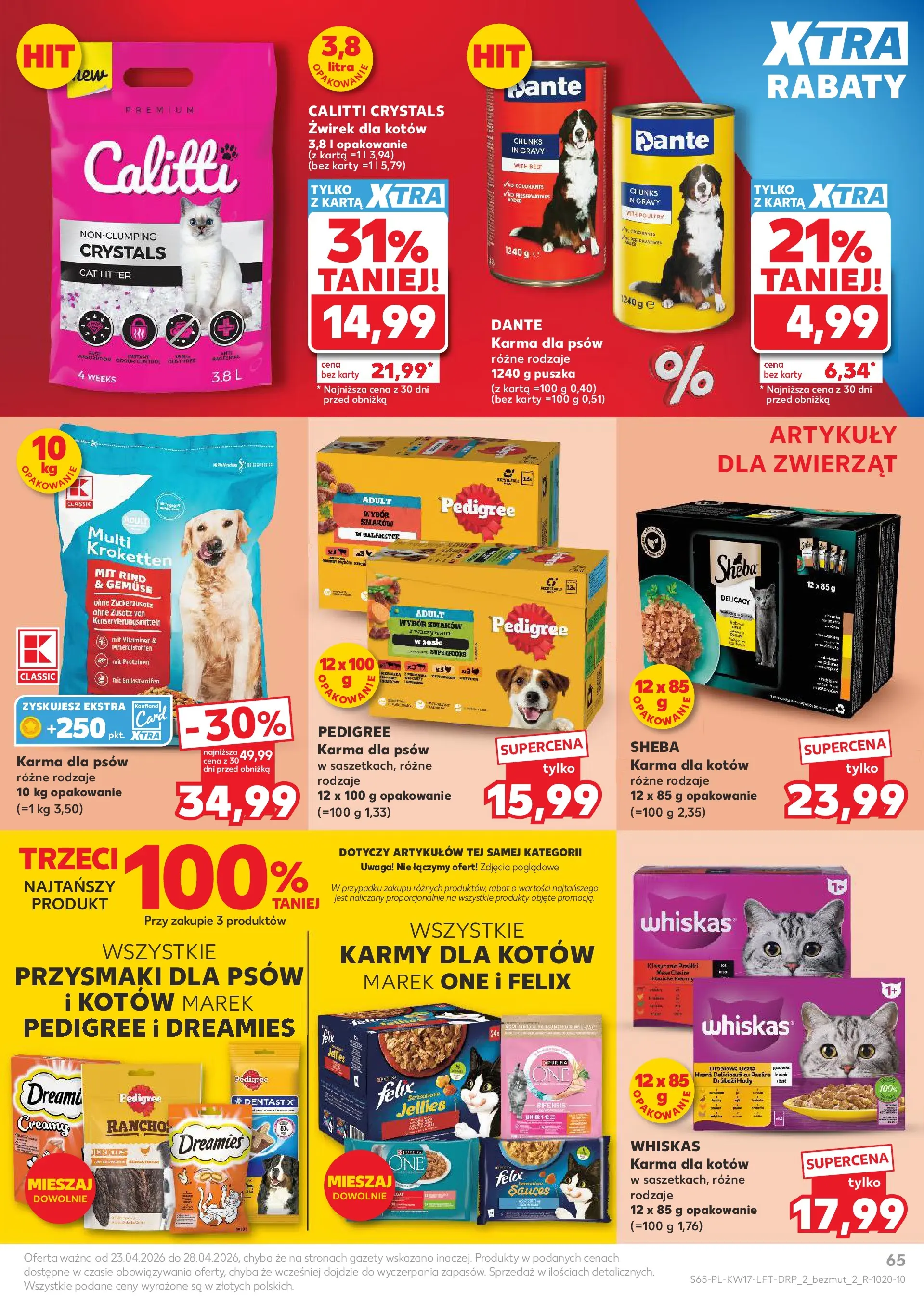 Kaufland gazetka od 23.04.2026 - od jutra PDF | Strona: 65 | Produkty: Karta, Pedigree, Karma dla kotów, Karma dla psów
