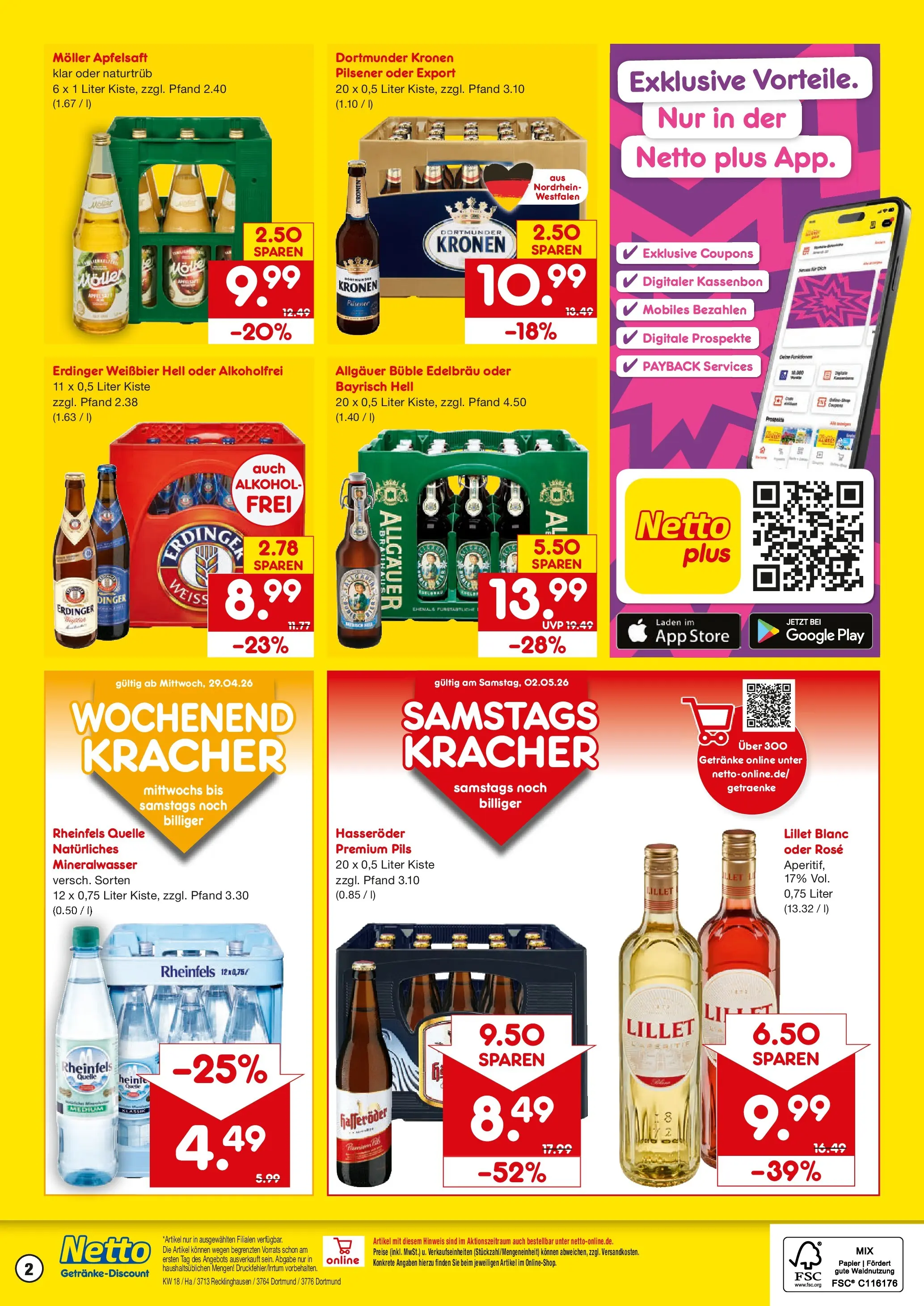 Netto Marken-Discount Prospekt Dortmund	 (ab 27.04.2026) » Angebote | Seite: 2 | Produkte: Erdinger, Pils, Mineralwasser, Rheinfels quelle