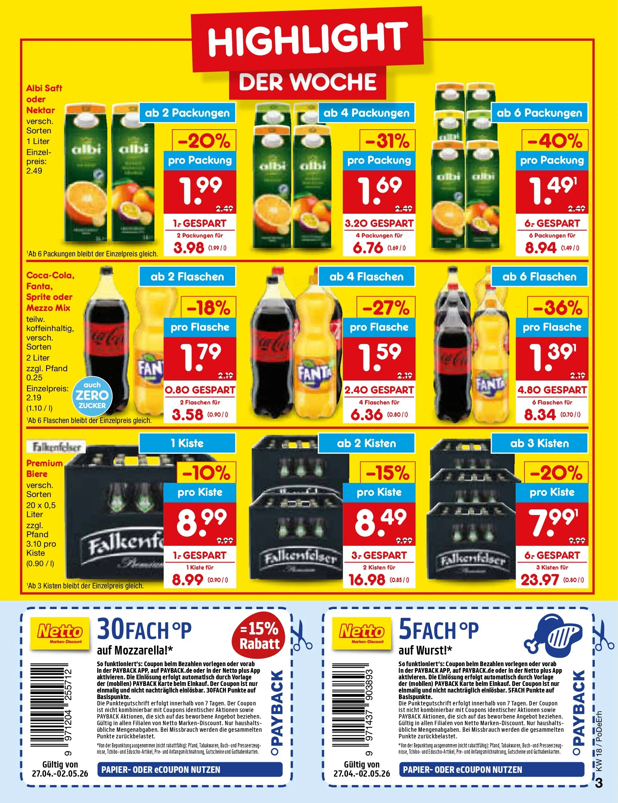 Netto Marken-Discount Prospekt Velden	 (ab 29.04.2026) » Angebote | Seite: 18 | Produkte: Sprite, Mozzarella, Zucker, Oder mezzo mix