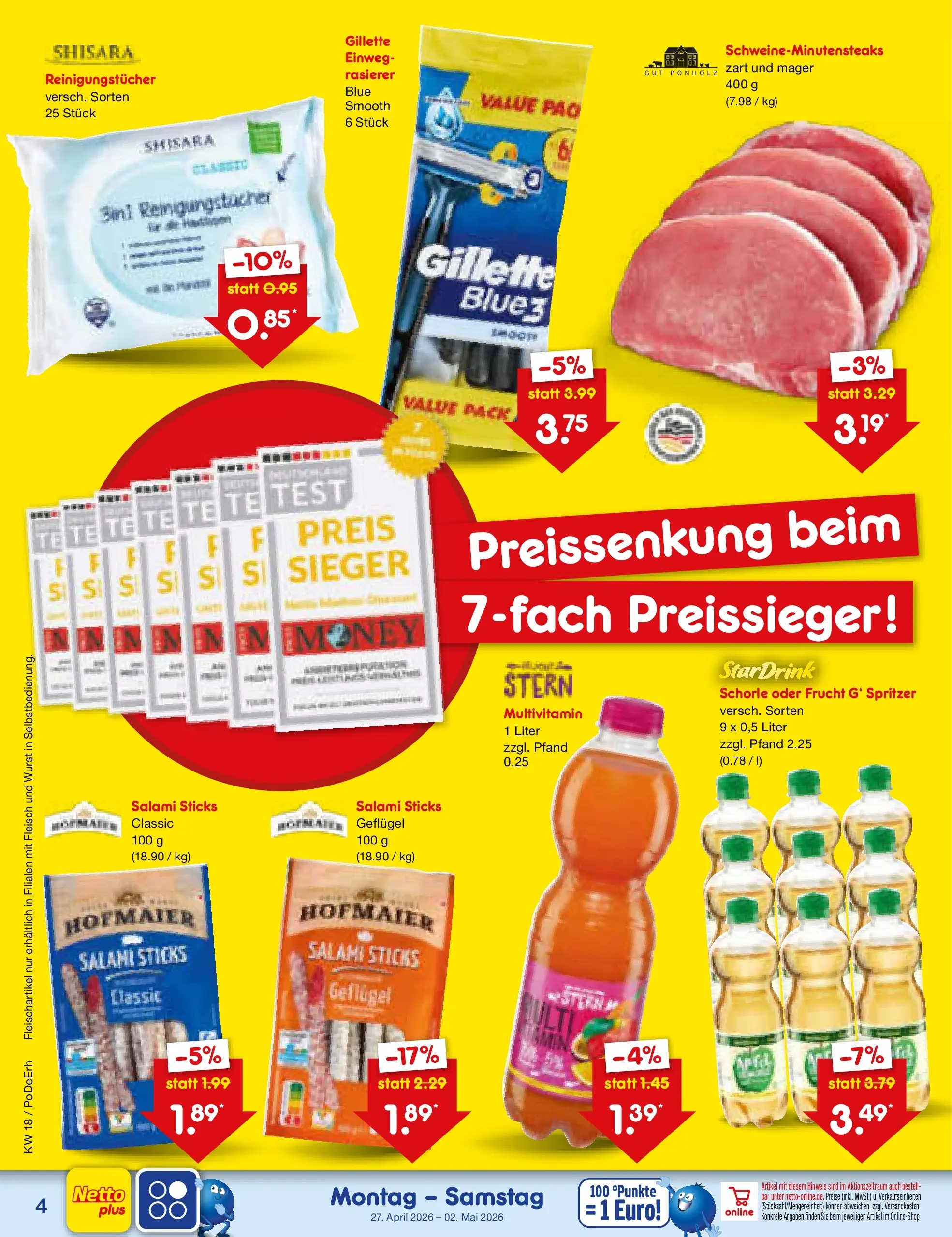 Netto Marken-Discount Prospekt Velden	 (ab 29.04.2026) » Angebote | Seite: 19 | Produkte: Rasierer, Reinigungstücher, Wurst, Salami