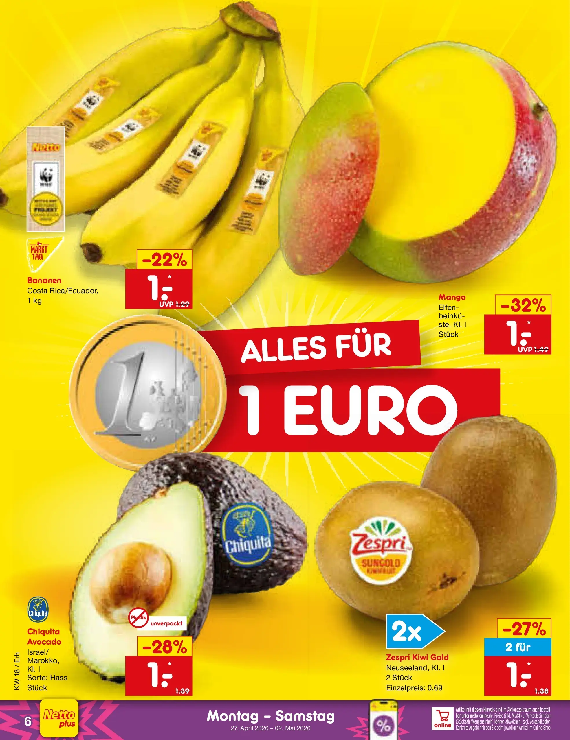 Netto Marken-Discount Prospekt Velden	 (ab 29.04.2026) » Angebote | Seite: 21 | Produkte: Bananen, Avocado, Mango, Kiwi