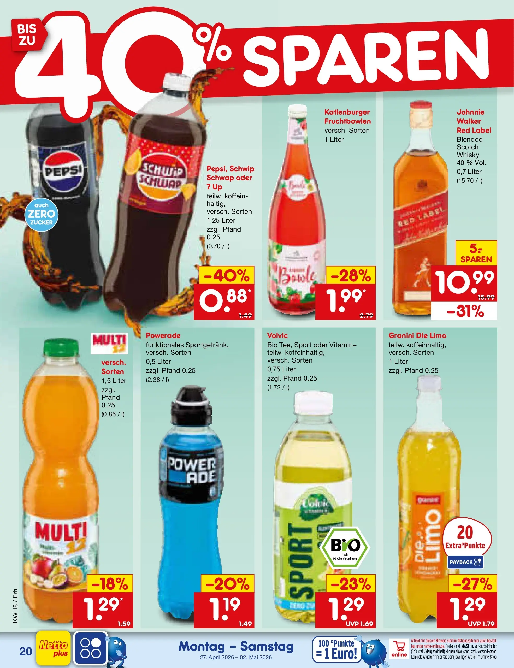 Netto Marken-Discount Prospekt Velden	 (ab 29.04.2026) » Angebote | Seite: 37 | Produkte: Zucker, Powerade, Granini die limo, Volvic