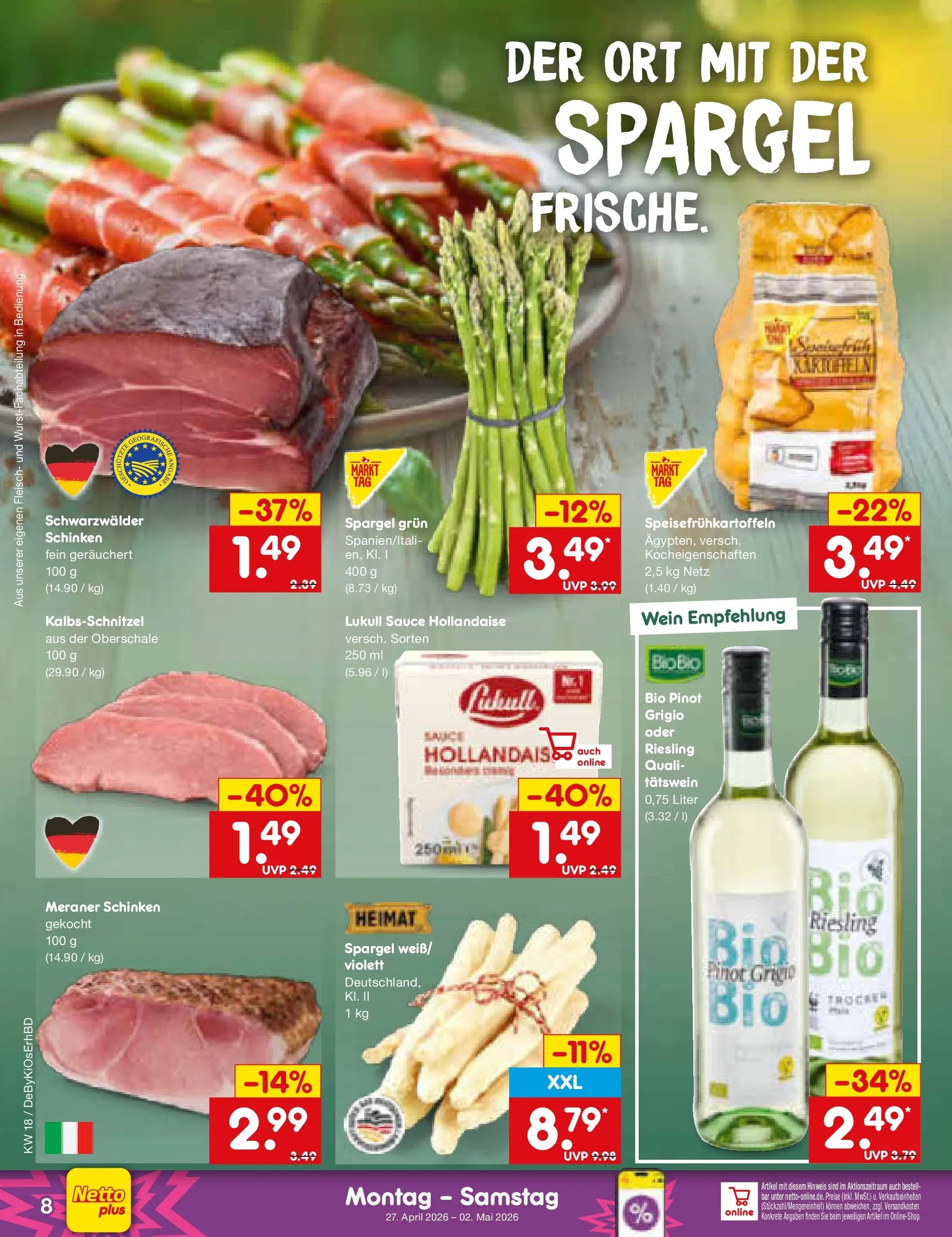 Netto Marken-Discount Prospekt Velden	 (ab 29.04.2026) » Angebote | Seite: 25 | Produkte: Spargel, Schinken, Wein, Fleisch
