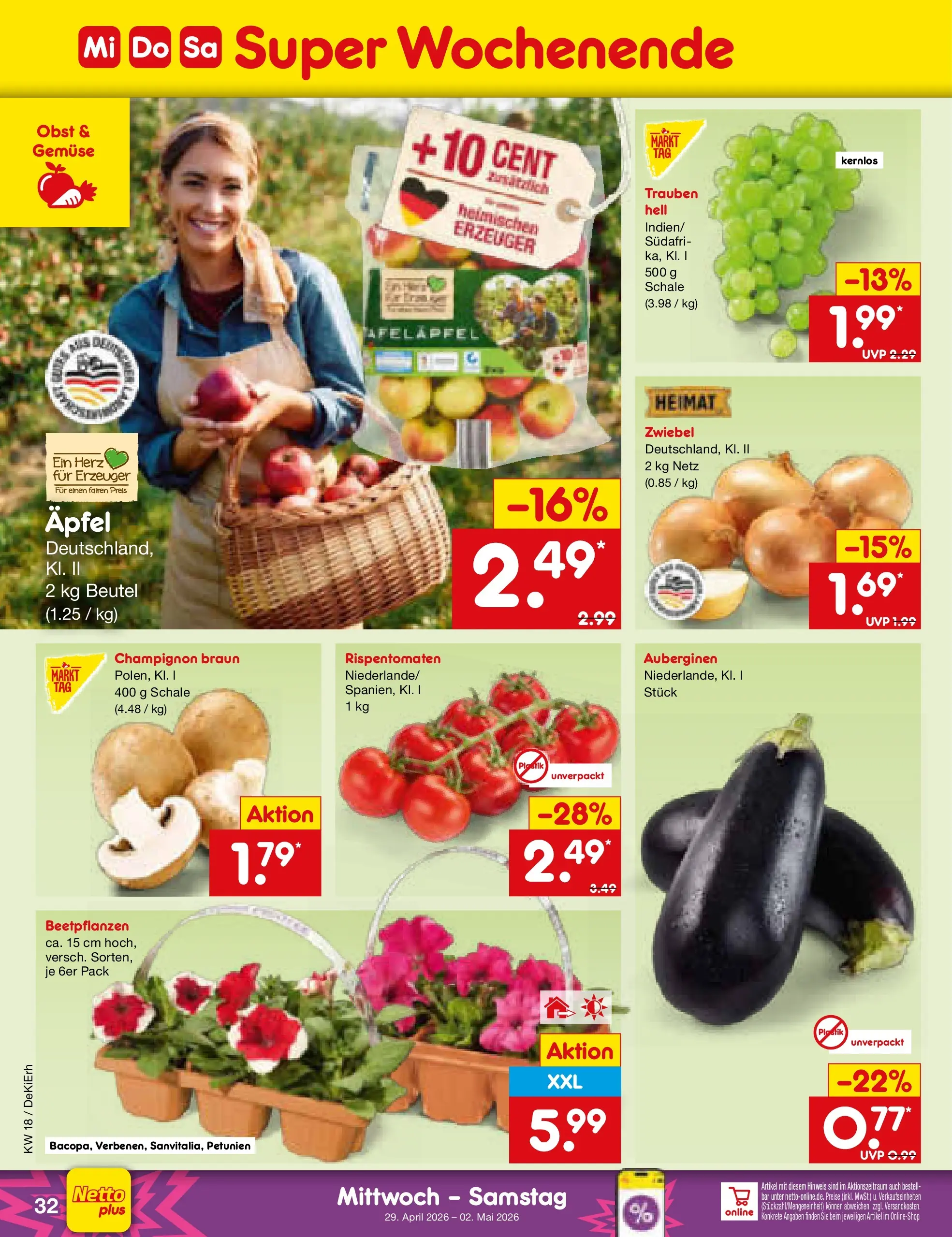 Netto Marken-Discount Prospekt Velden	 (ab 29.04.2026) » Angebote | Seite: 3 | Produkte: Trauben, Äpfel, Gemüse, Obst