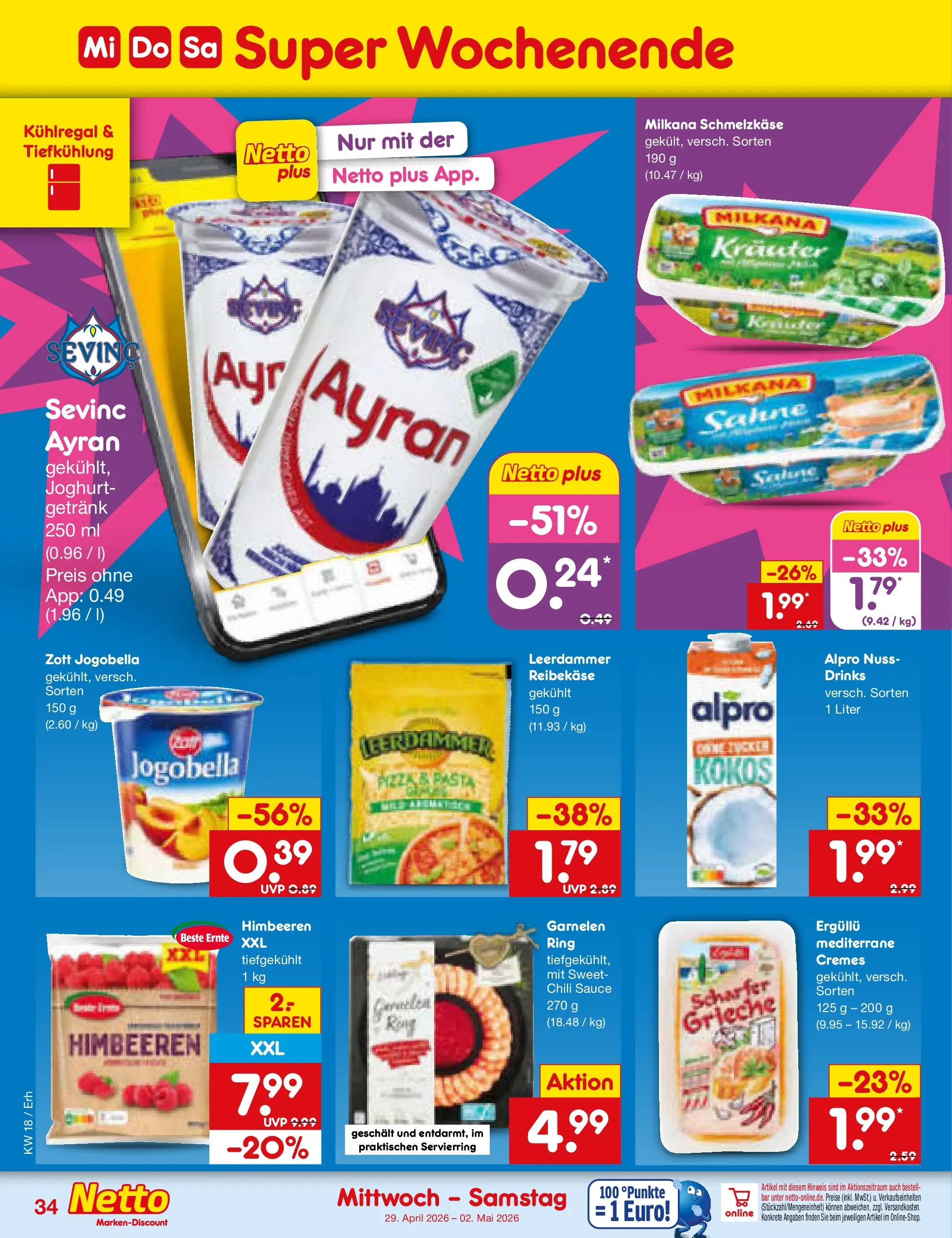 Netto Marken-Discount Prospekt Velden	 (ab 29.04.2026) » Angebote | Seite: 5 | Produkte: Leerdammer, Pizza, Reibekase, Sahne