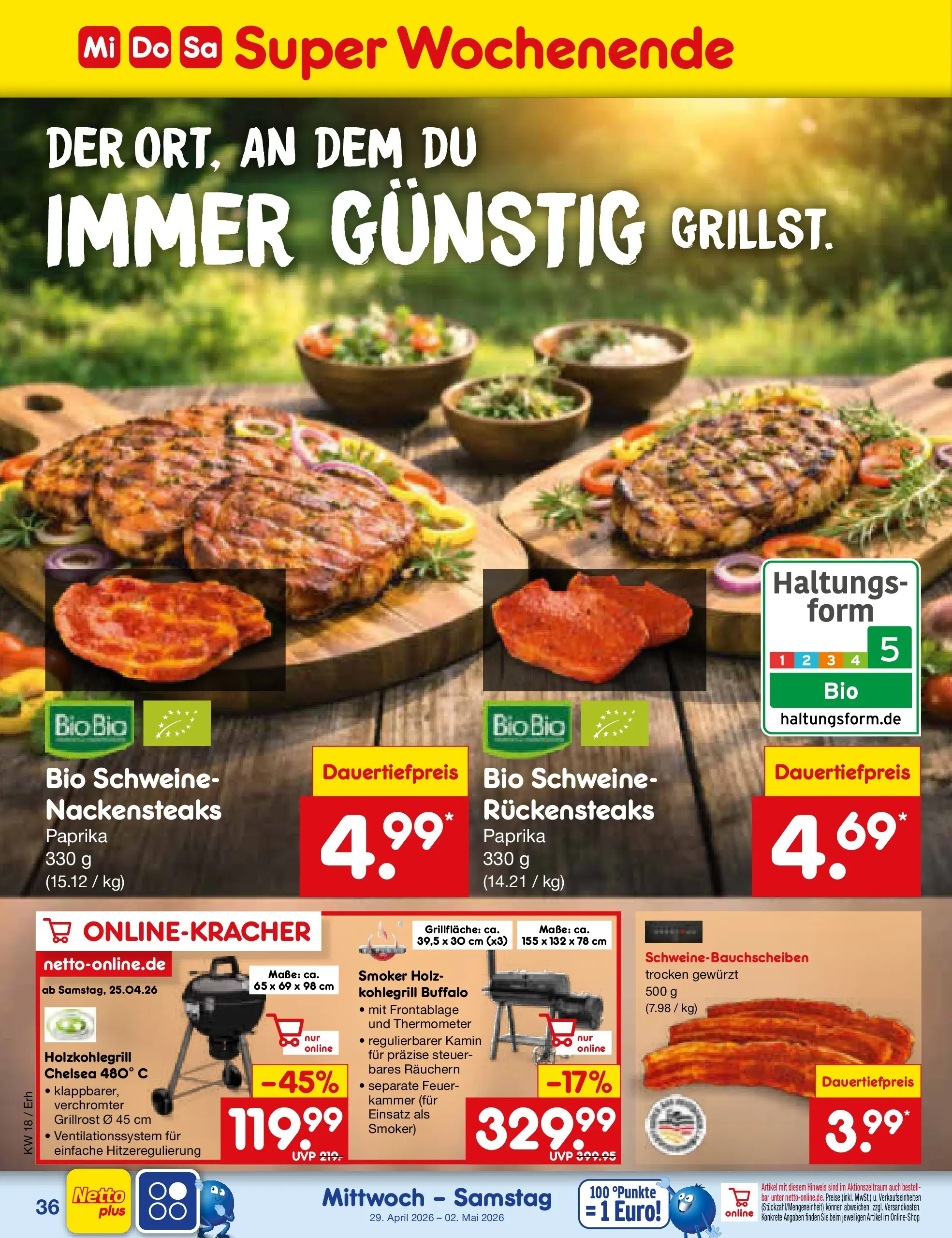 Netto Marken-Discount Prospekt Velden	 (ab 29.04.2026) » Angebote | Seite: 7 | Produkte: Nackensteaks, Thermometer, Kamin, Paprika