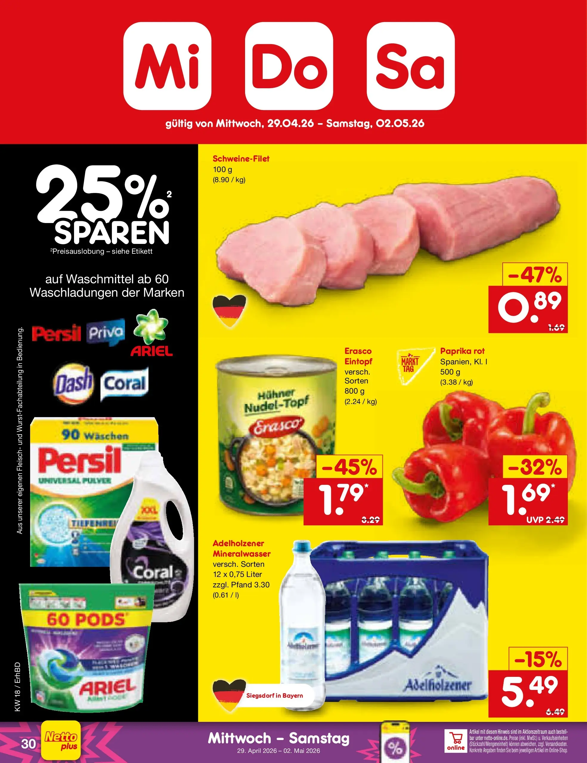 Netto Marken-Discount Prospekt Velden	 (ab 29.04.2026) » Angebote | Seite: 1 | Produkte: Schweinefilet, Waschmittel, Fleisch, Persil