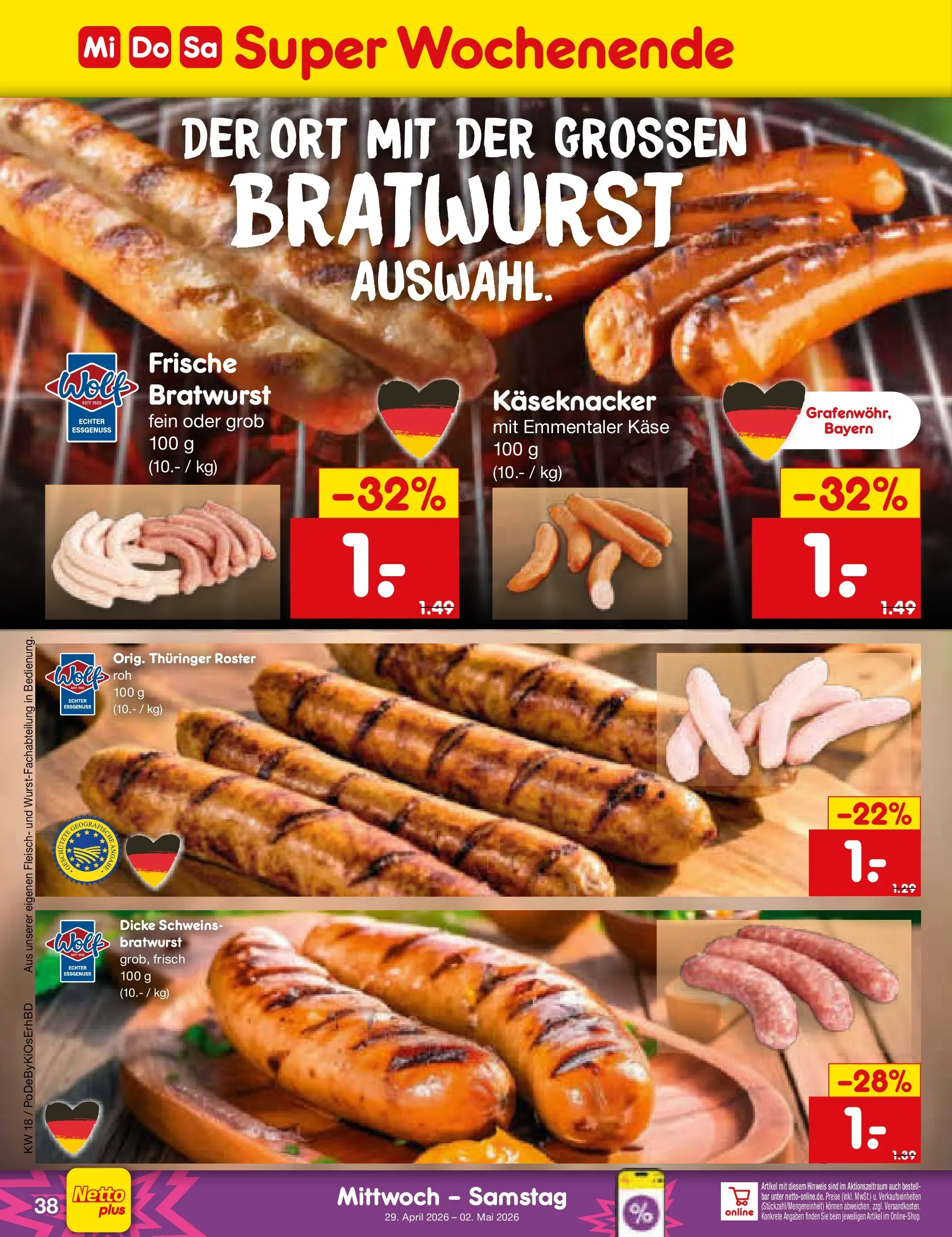 Netto Marken-Discount Prospekt Velden	 (ab 29.04.2026) » Angebote | Seite: 9 | Produkte: Käse, Bratwurst, Fleisch