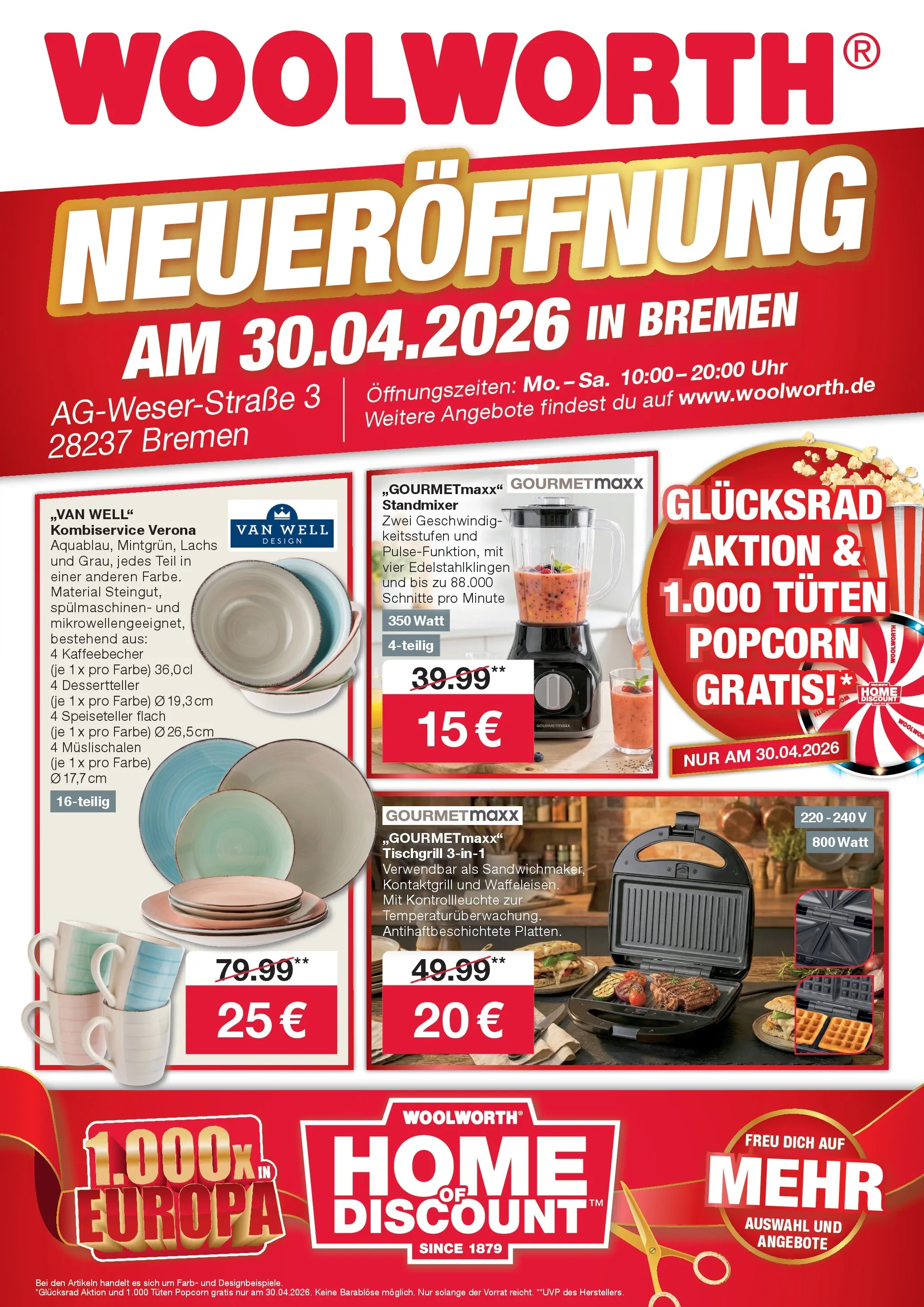 Woolworth Prospekt Neueröffnung Bremen (ab 29.04.2026) zum Blättern | Seite: 1 | Produkte: Lachs, Uhr