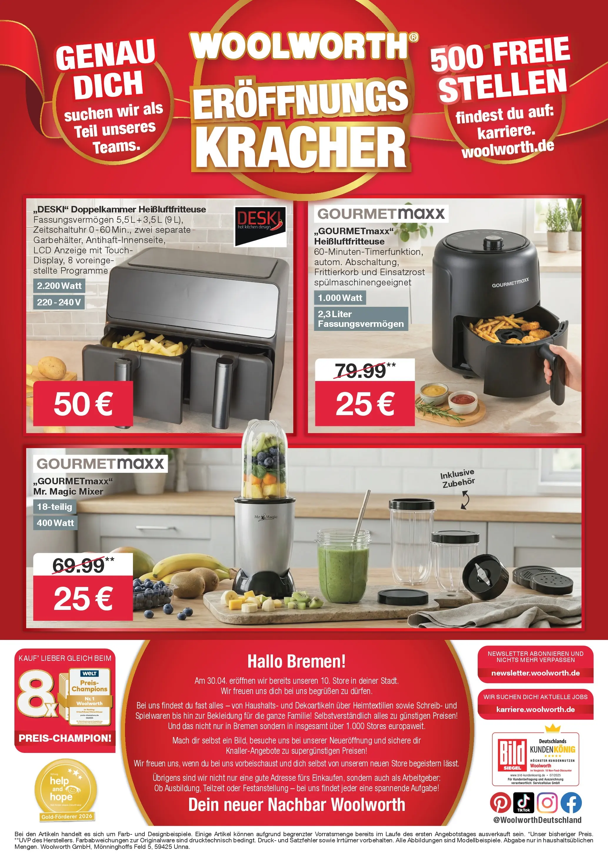 Woolworth Prospekt Neueröffnung Bremen (ab 29.04.2026) zum Blättern | Seite: 8 | Produkte: Mixer, Bekleidung, Heißluftfritteuse