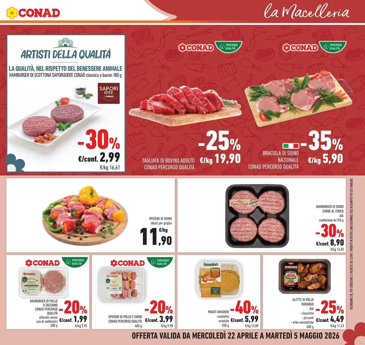 Volantino Conad dal 22/04/2026 > Anteprima | Pagina: 5 | Prodotti: Pollo, Tacchino, Hamburger, Spiedini