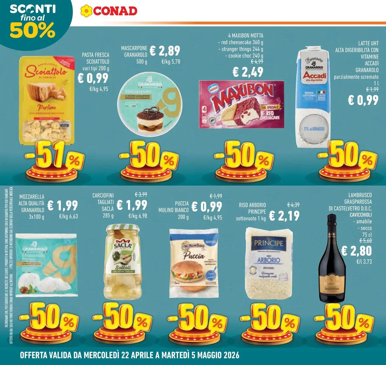 Volantino Conad dal 22/04/2026 > Anteprima | Pagina: 6 | Prodotti: Riso, Pasta, The, Mascarpone