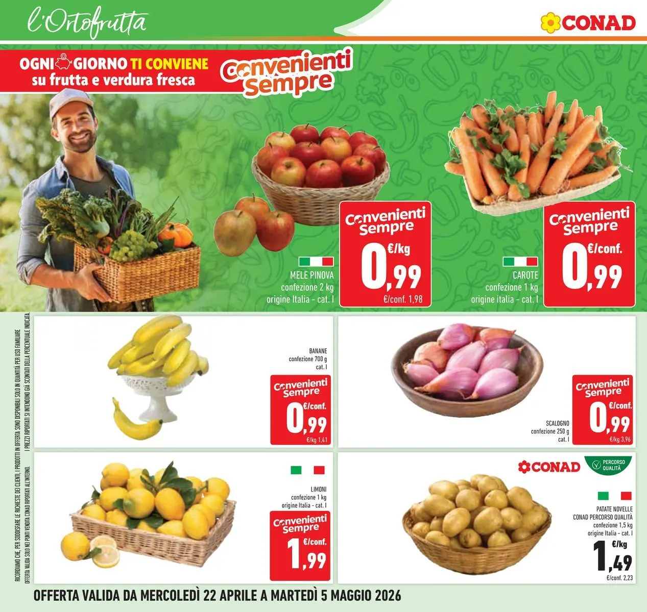 Volantino Conad dal 22/04/2026 > Anteprima | Pagina: 10 | Prodotti: Mele, Banane, Patate, Carote