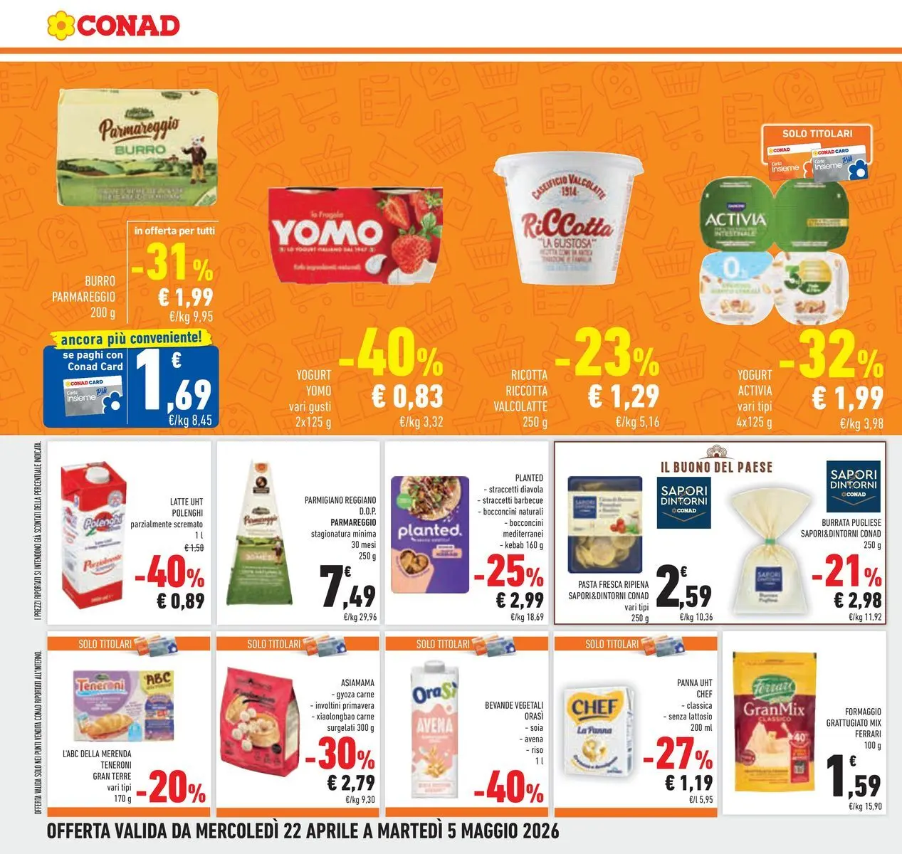 Volantino Conad dal 22/04/2026 > Anteprima | Pagina: 20 | Prodotti: Yogurt, Riso, Latte, Burro