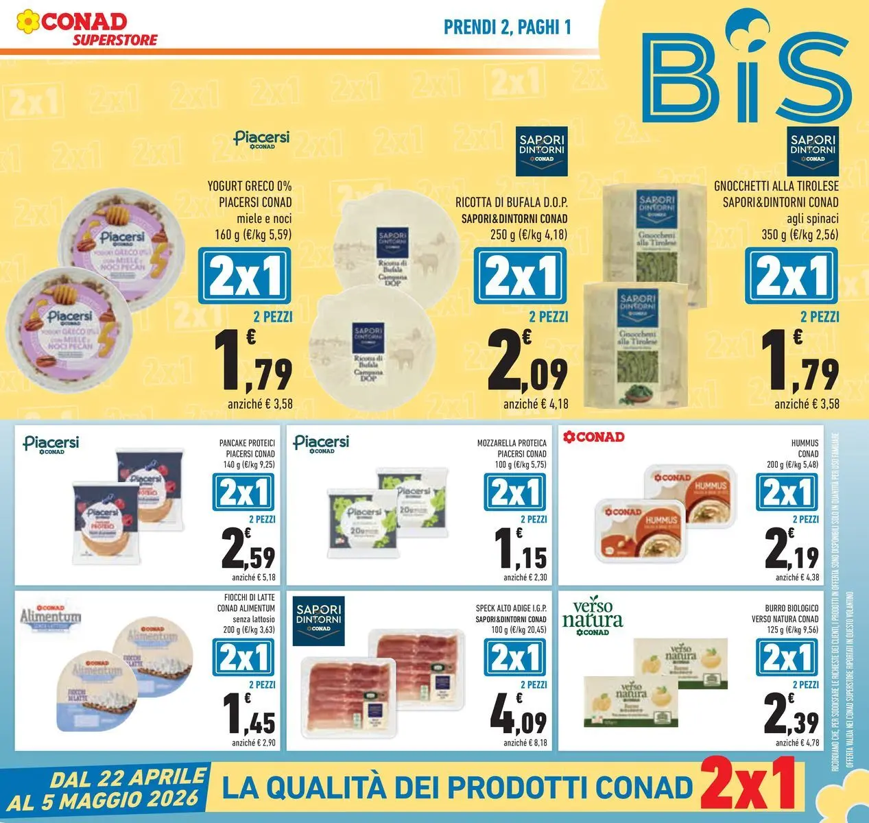 Volantino Conad dal 22/04/2026 > Anteprima | Pagina: 3 | Prodotti: Latte, Spinaci, Hummus, Gnocchetti