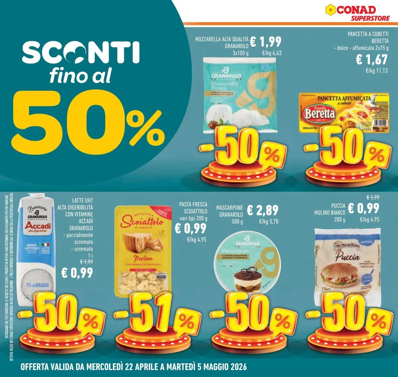 Volantino Conad dal 22/04/2026 > Anteprima | Pagina: 6 | Prodotti: Mozzarella, Latte, Pasta, Mascarpone