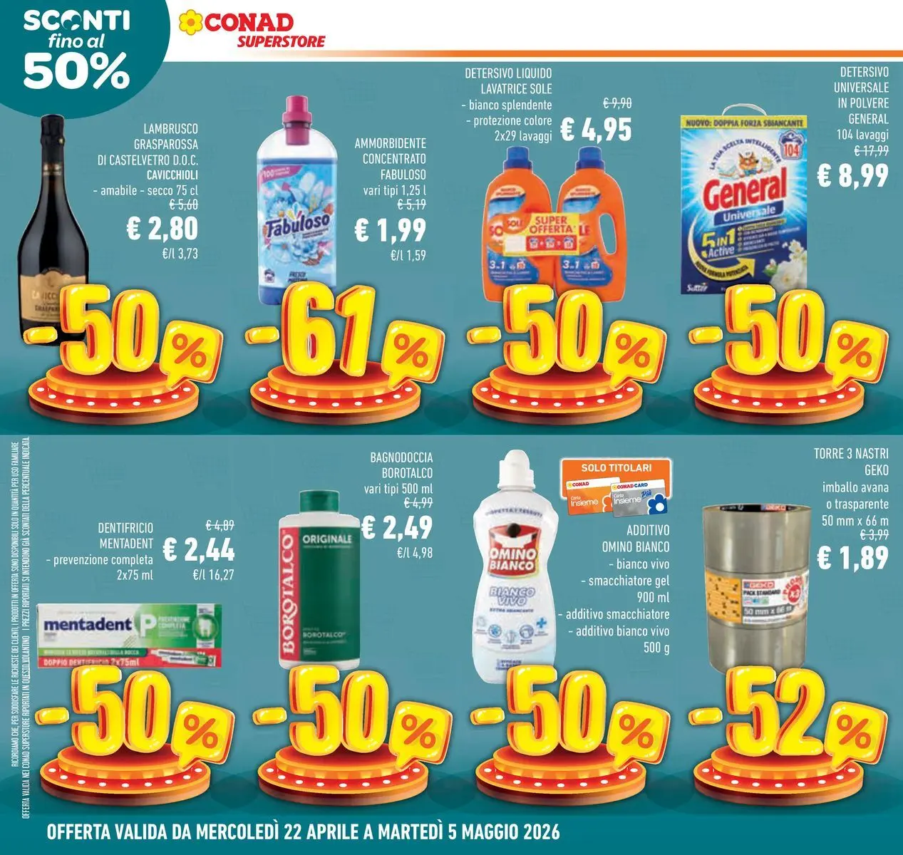 Volantino Conad dal 22/04/2026 > Anteprima | Pagina: 8 | Prodotti: Dentifricio, Ammorbidente, Smacchiatore, Lavatrice