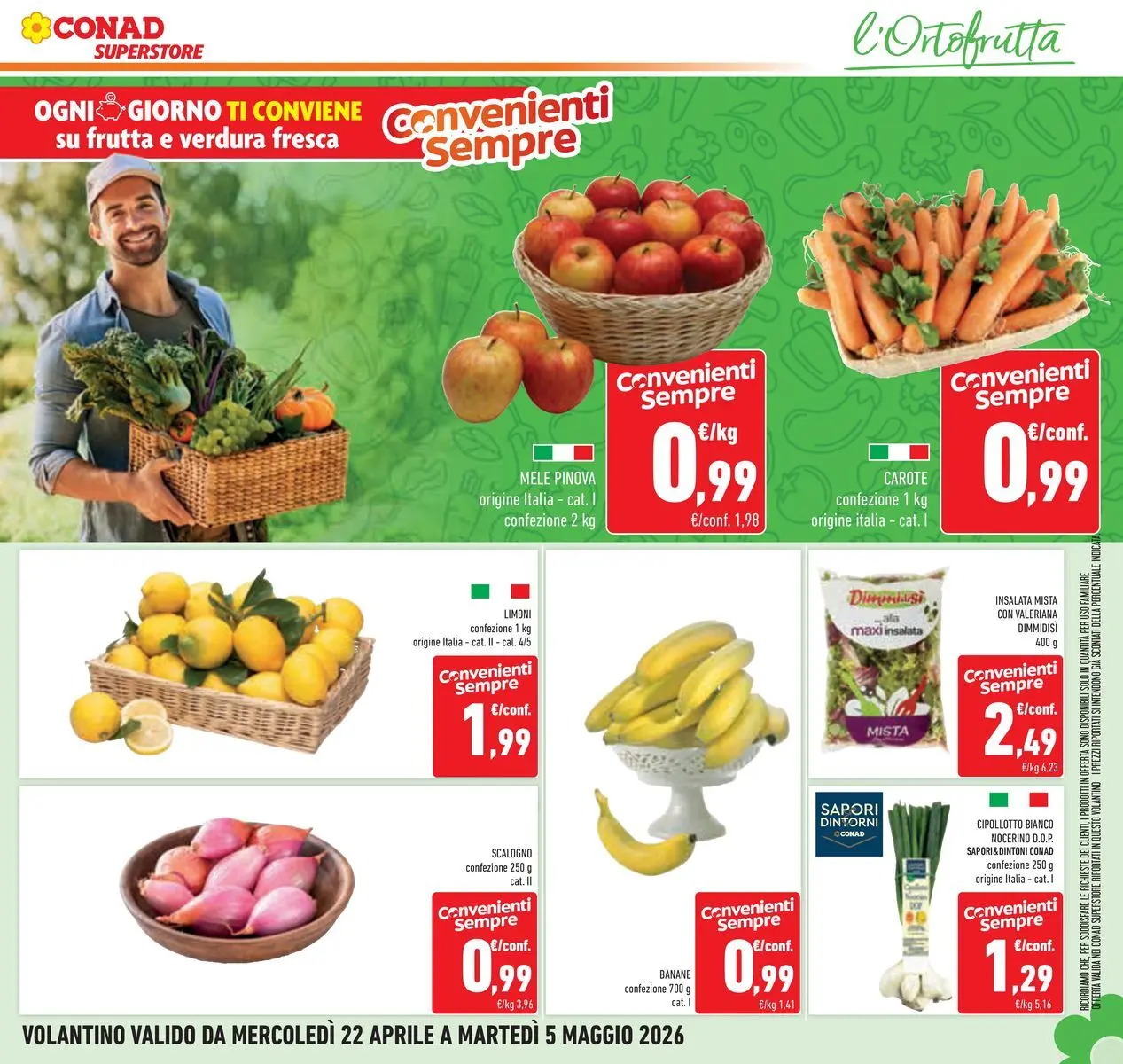 Volantino Conad dal 22/04/2026 > Anteprima | Pagina: 9 | Prodotti: Valeriana, Mele, Frutta, Carote