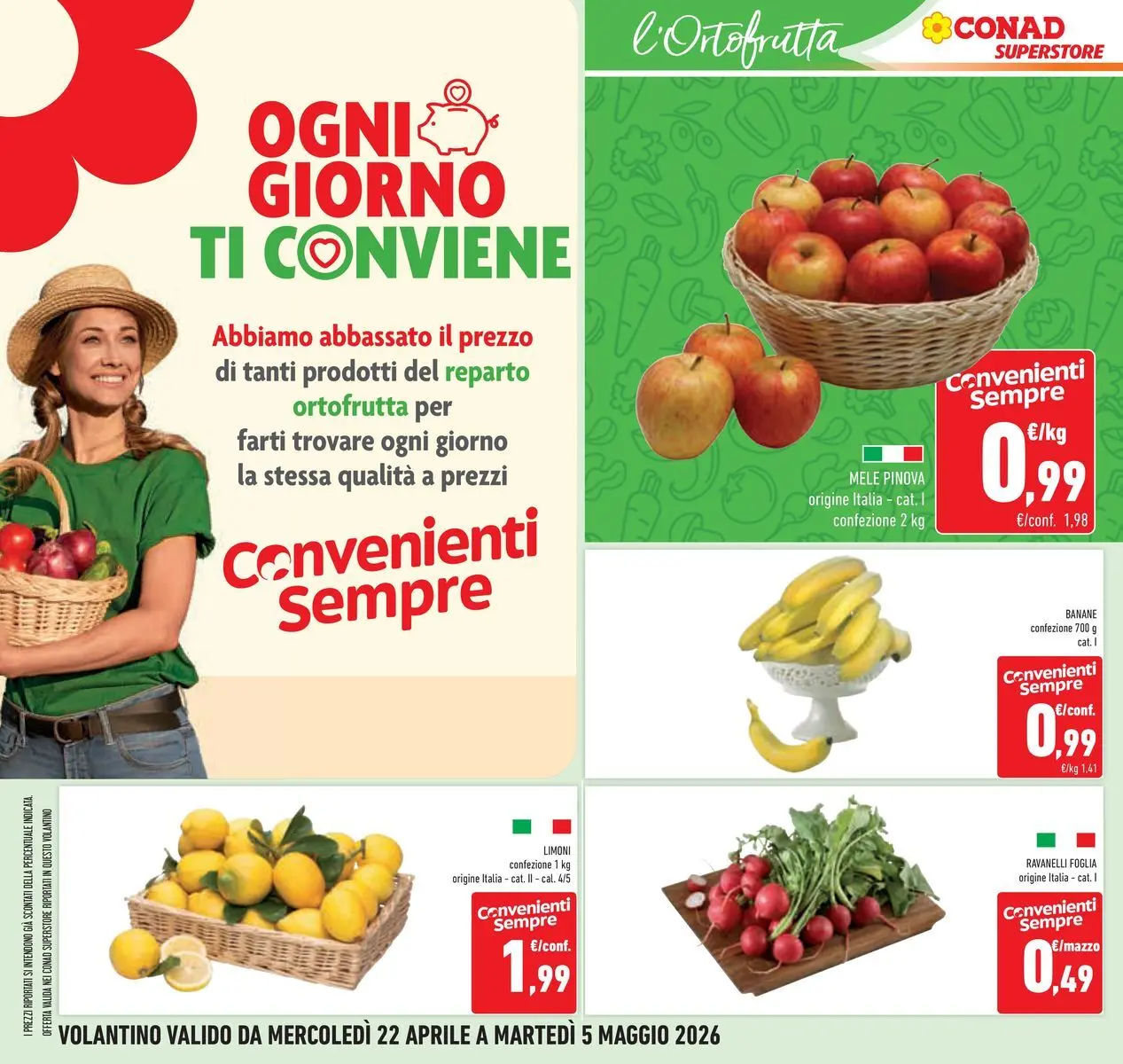 Volantino Conad dal 22/04/2026 > Anteprima | Pagina: 8 | Prodotti: Mele, Banane, Ravanelli