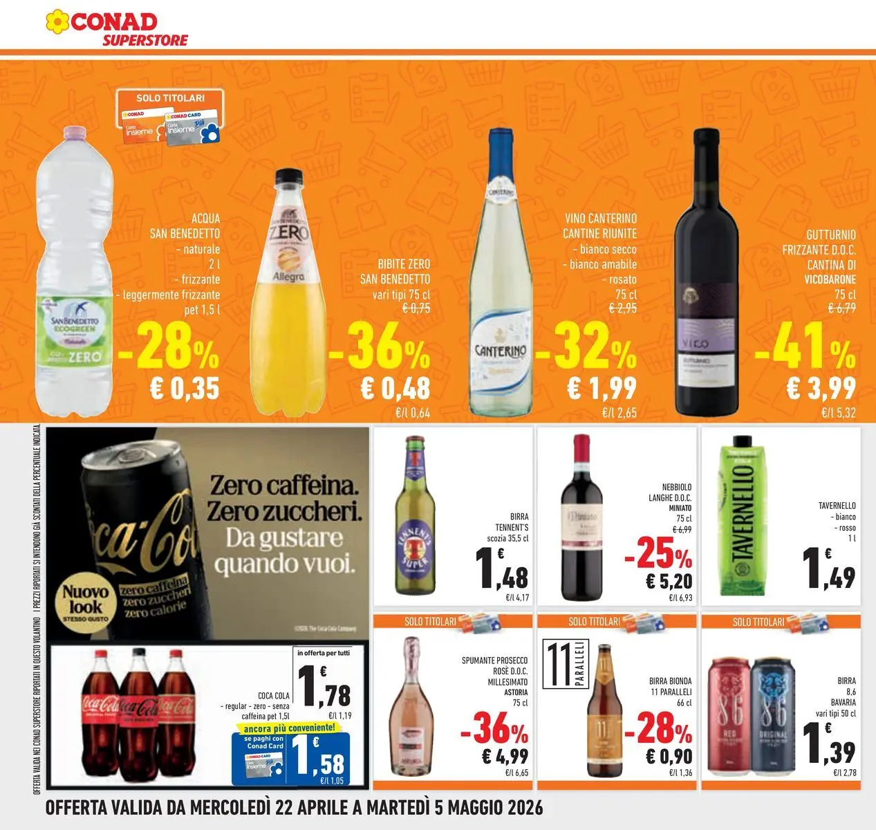 Volantino Conad dal 22/04/2026 > Anteprima | Pagina: 26 | Prodotti: Tennent's, Prosecco, Acqua, Spumante