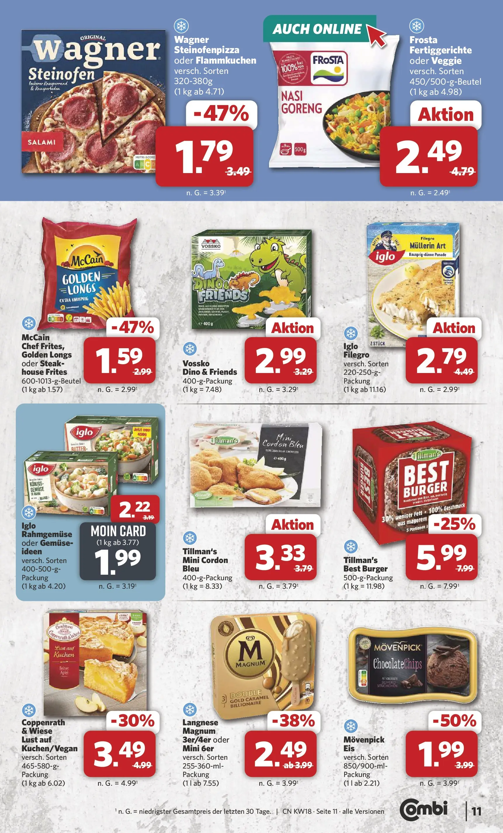 Combi Prospekt Hille  (ab 27.04.2026) zum Blättern | Seite: 11 | Produkte: Langnese, McCain, Frosta, Steak