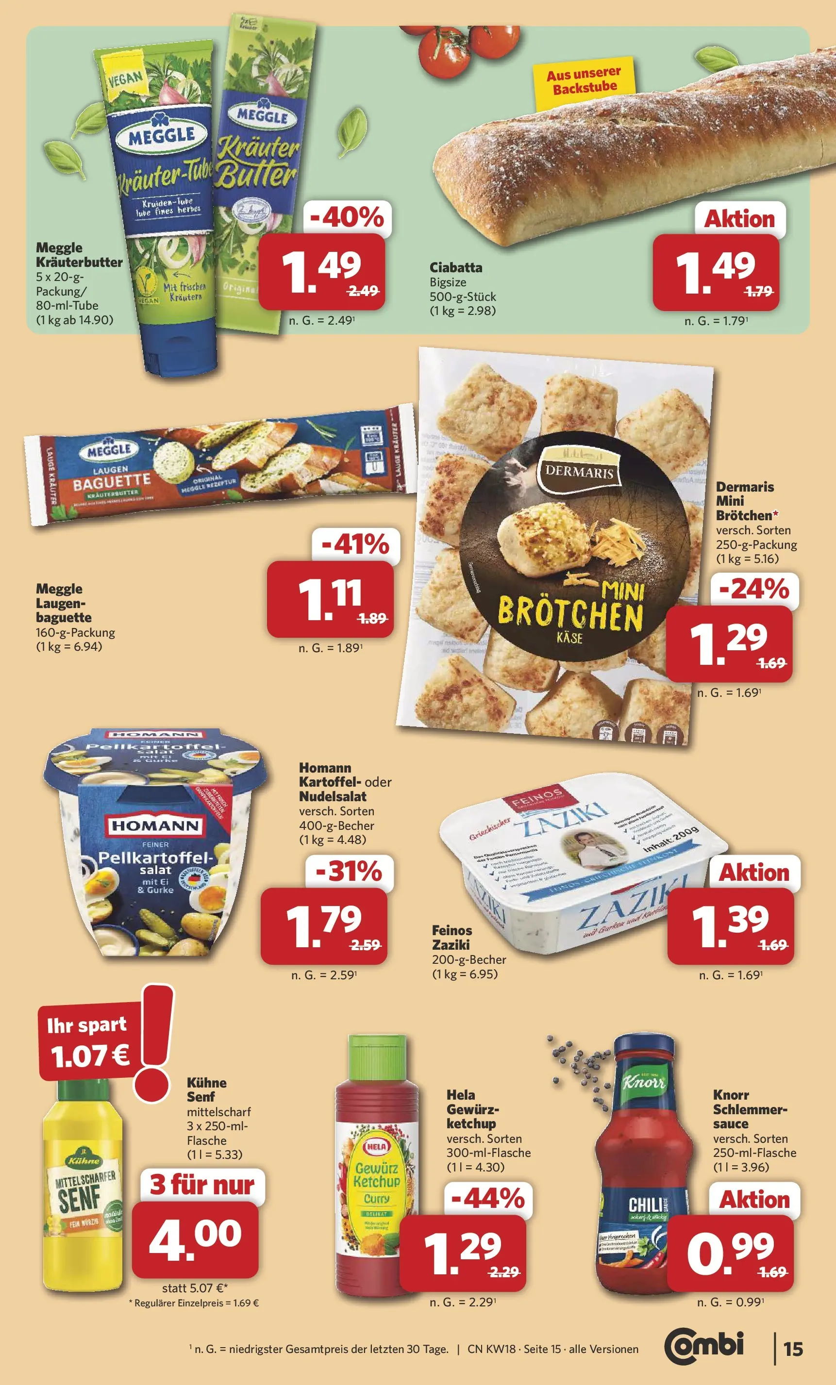 Combi Prospekt Hille  (ab 27.04.2026) zum Blättern | Seite: 15 | Produkte: Butter, Baguette, Kräuterbutter, Ketchup