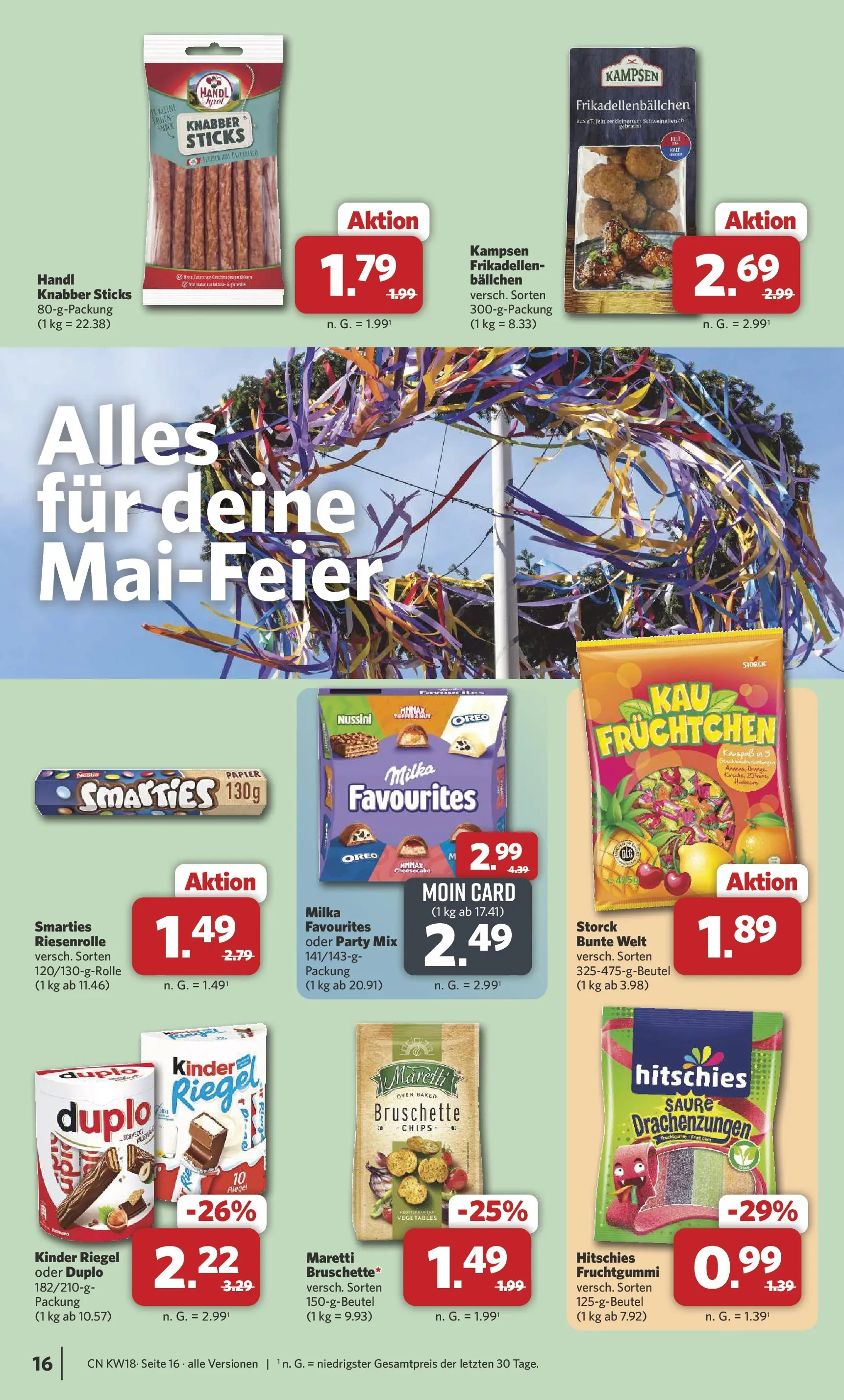 Combi Prospekt Hille  (ab 27.04.2026) zum Blättern | Seite: 16 | Produkte: Smarties, Milka, Duplo riegel, Chips
