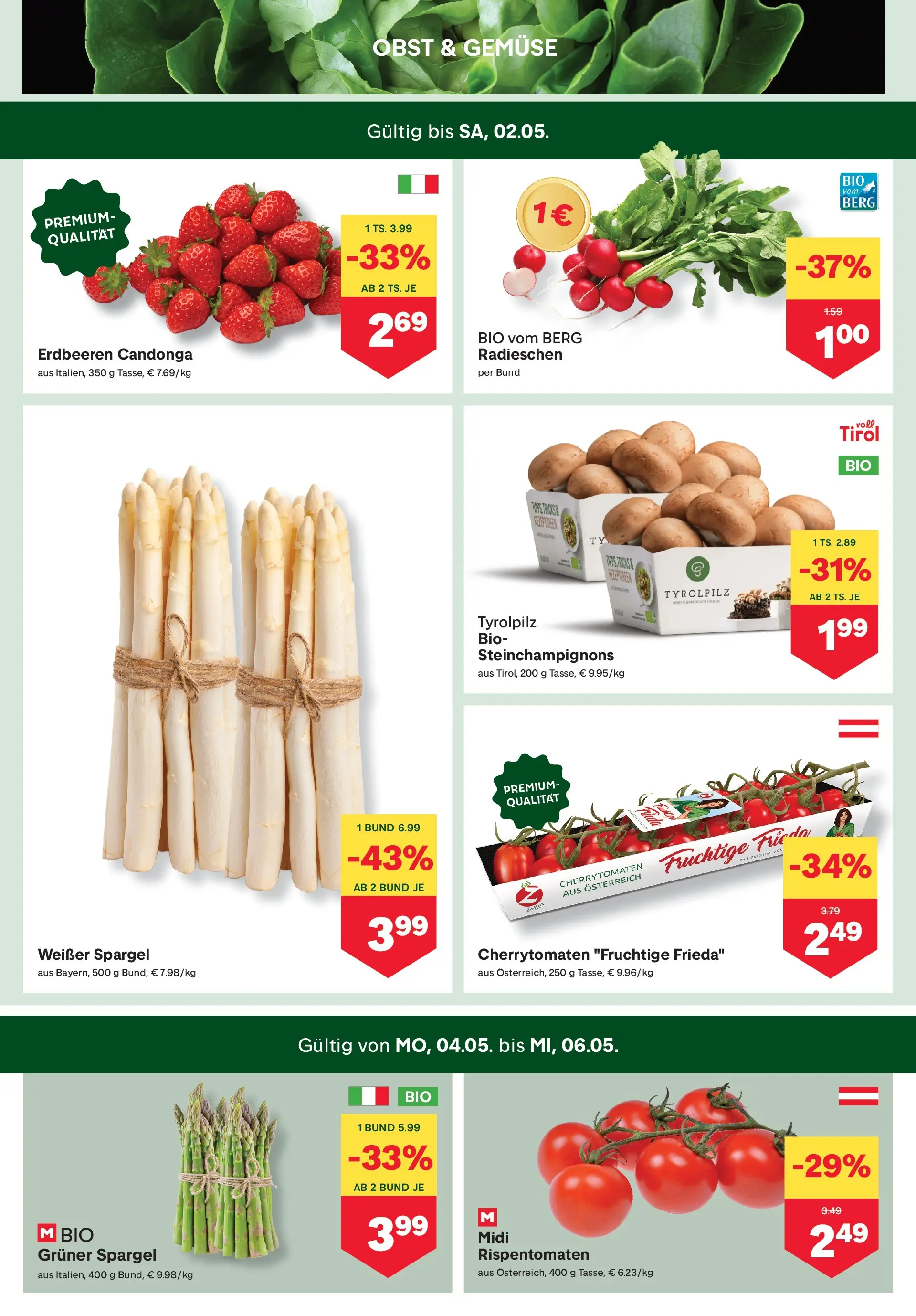 MPREIS Pfunds von 30.04.2026 - Aktuelle Angebote | Seite: 2 | Produkte: Erdbeeren, Gemüse, Obst