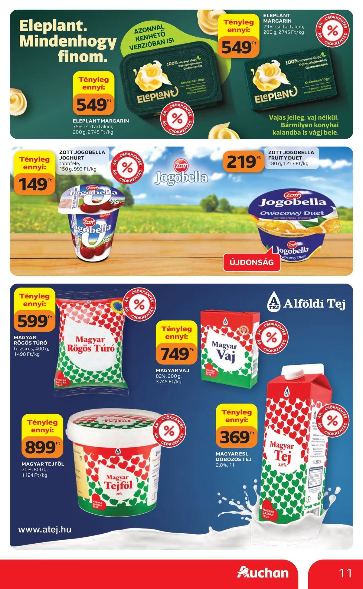 Auchan akciós újság Szolnok - 2026.04.23. -tól/töl > akció, lapozható szórólap 🛍️ | Oldal: 11 | Termékek: Vaj, Tejföl, Gluténmentes, Túró