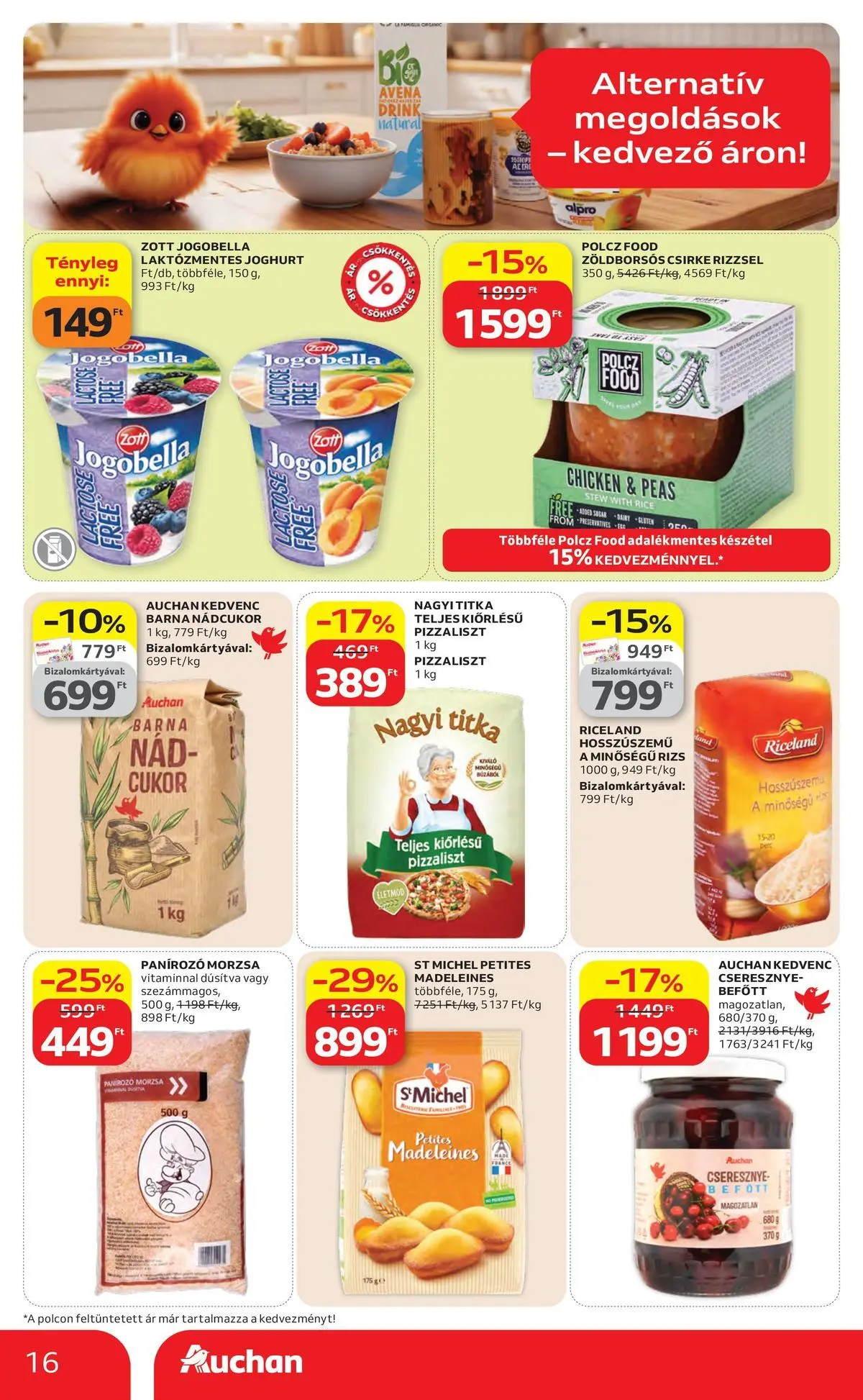 Auchan akciós újság Szolnok - 2026.04.23. -tól/töl > akció, lapozható szórólap 🛍️ | Oldal: 16 | Termékek: Nádcukor, Joghurt, Rizs, Cukor