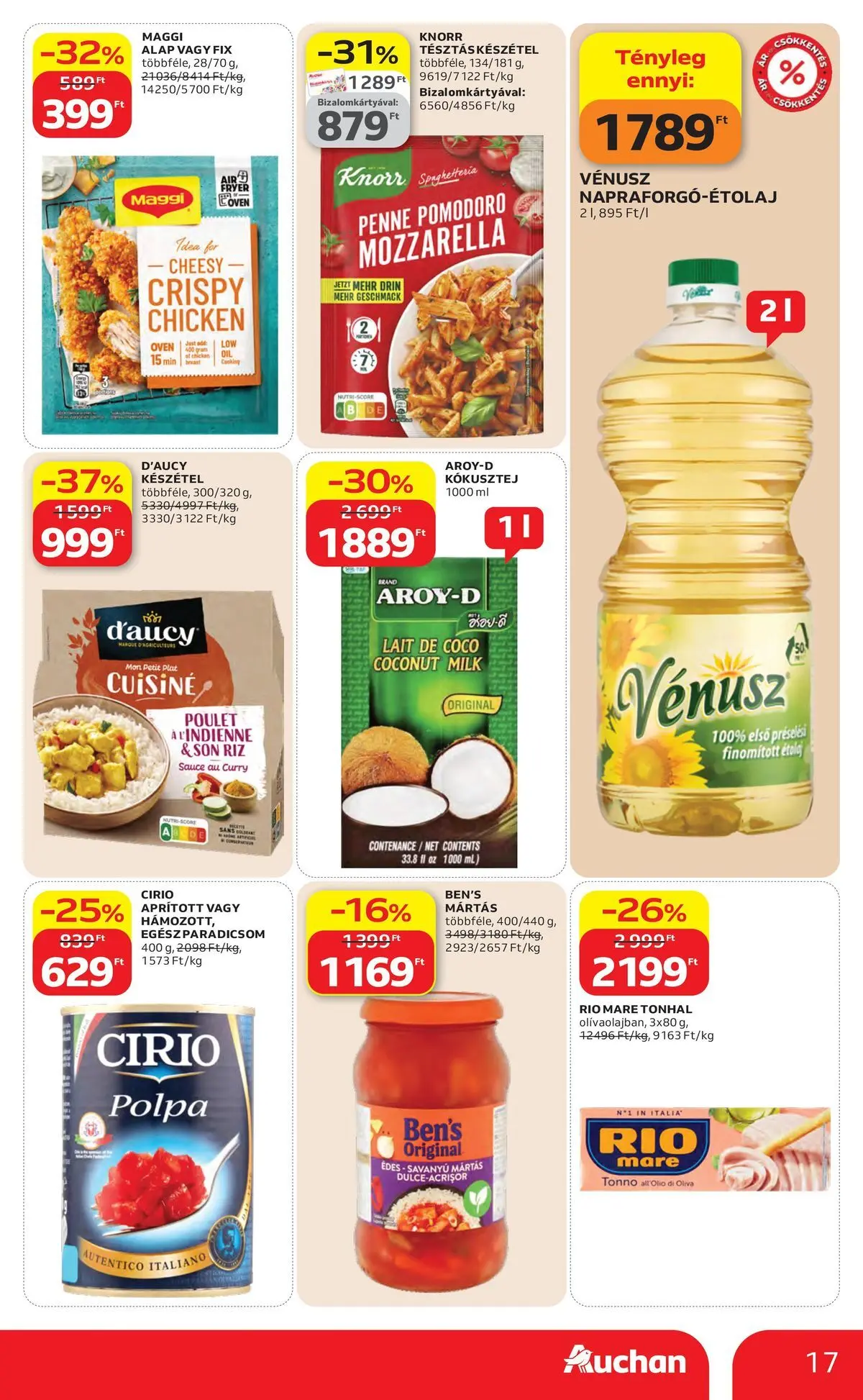 Auchan akciós újság Szolnok - 2026.04.23. -tól/töl > akció, lapozható szórólap 🛍️ | Oldal: 17 | Termékek: Kókusztej, Maggi, Penne, Készétel