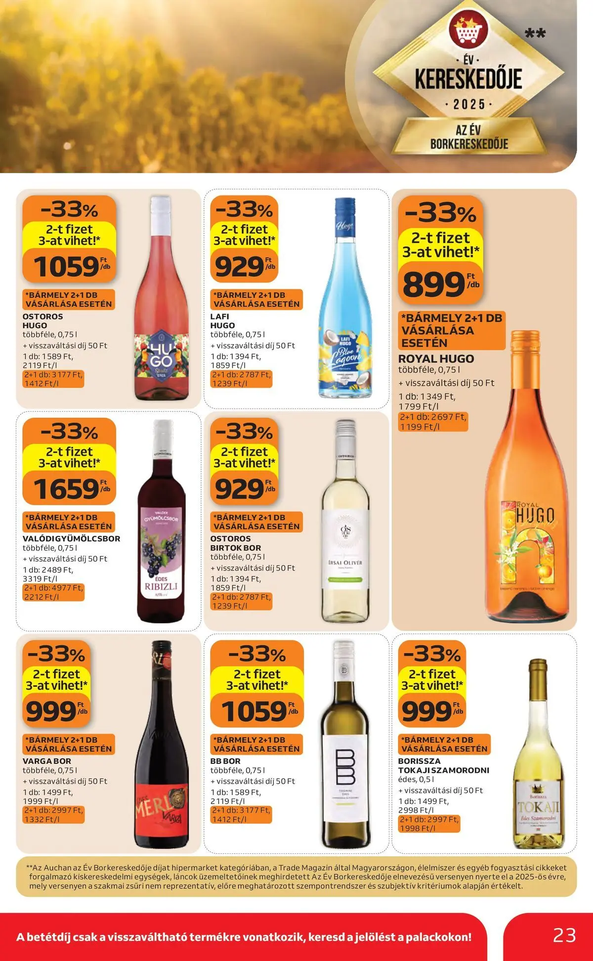 Auchan akciós újság Szolnok - 2026.04.23. -tól/töl > akció, lapozható szórólap 🛍️ | Oldal: 23 | Termékek: Bor